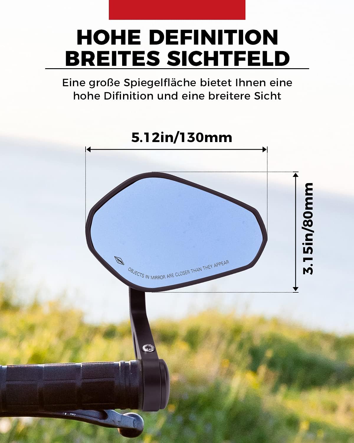 Detalle de KEMIMOTO CNC Lenkerendenspiegel – E-geprüft, 360° verstellbar, 22 mm