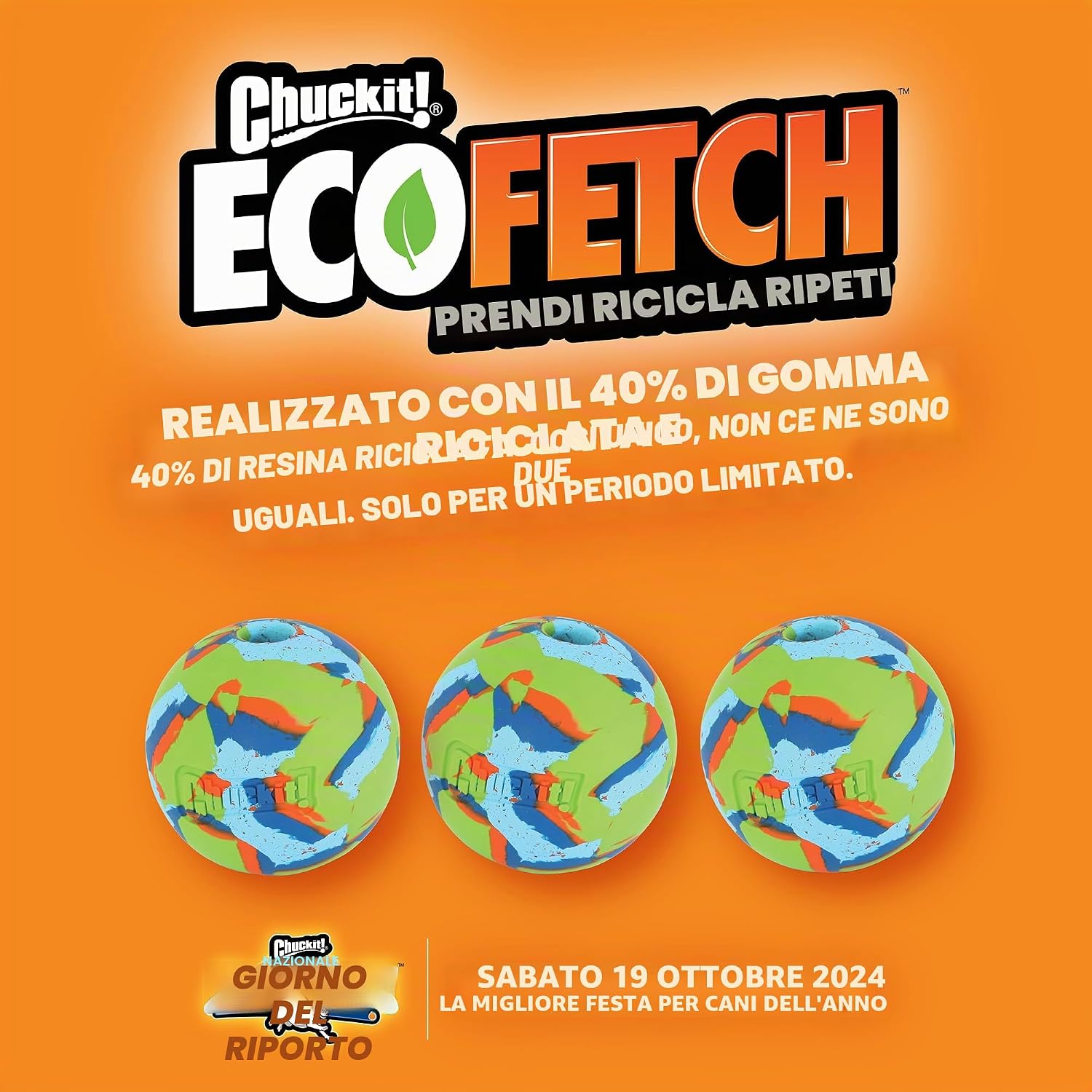 Detalle 2 de Chuckit! Edizione limitata Dog Ball Eco Fetch Day — Ultra Ball Medio (6,3 cm) in gomma riciclata