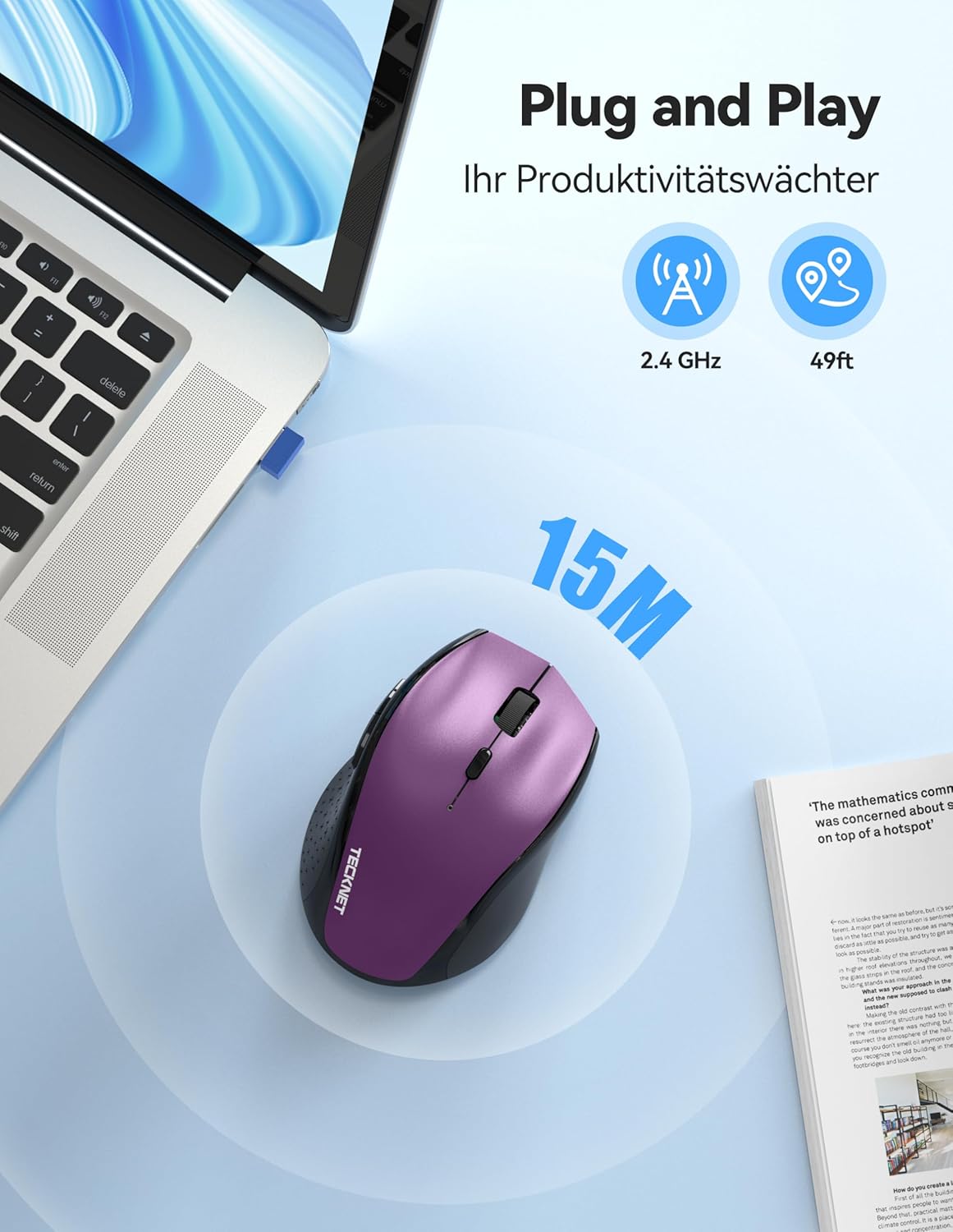 Thumbnail 5 de TECKNET PRO Kabellose Maus – Wiederaufladbar, Silent Click, 6400 DPI, Ergonomisch, 2,4 GHz