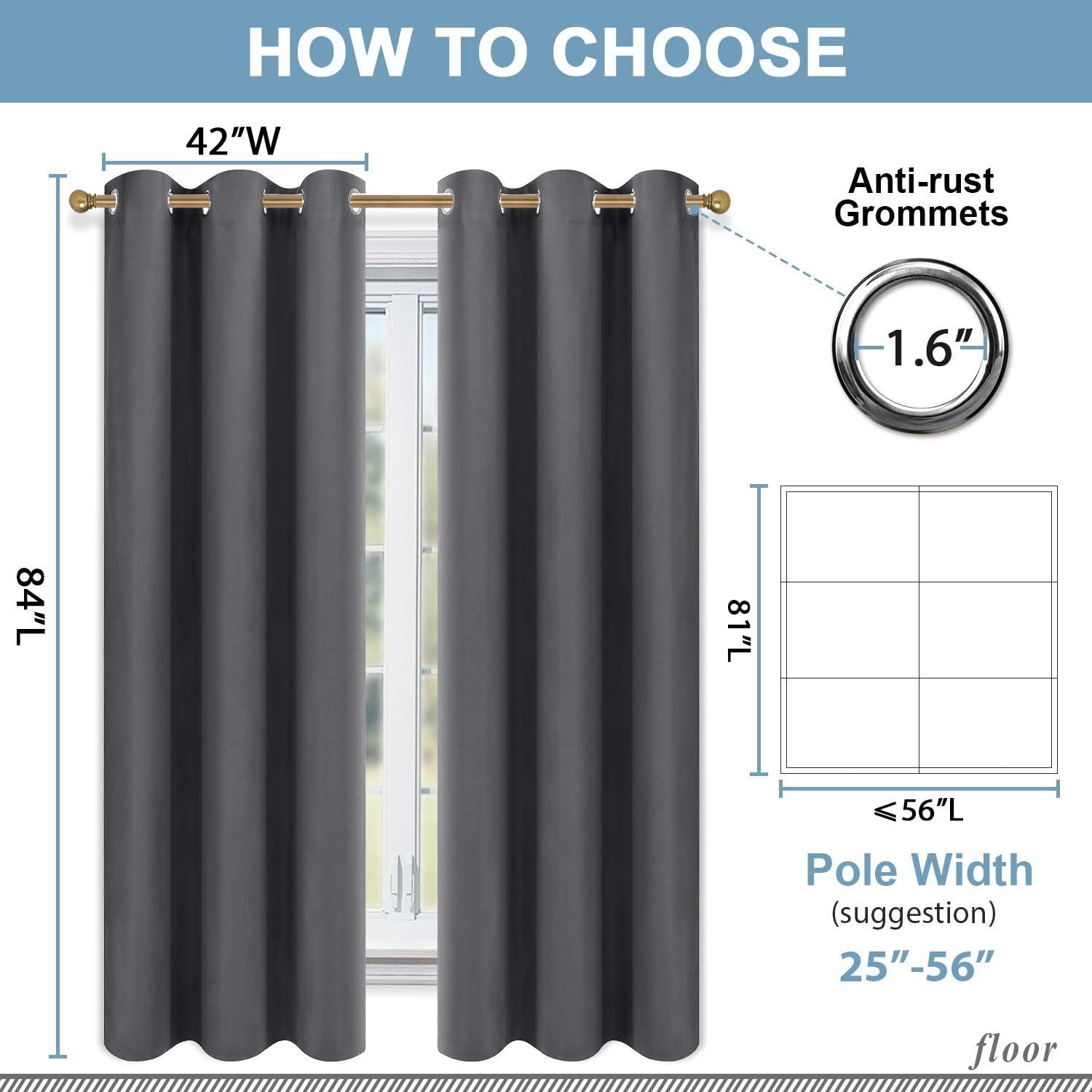 Detalle 2 de Diraysid Blackout Curtains, 42 x 84 Inches