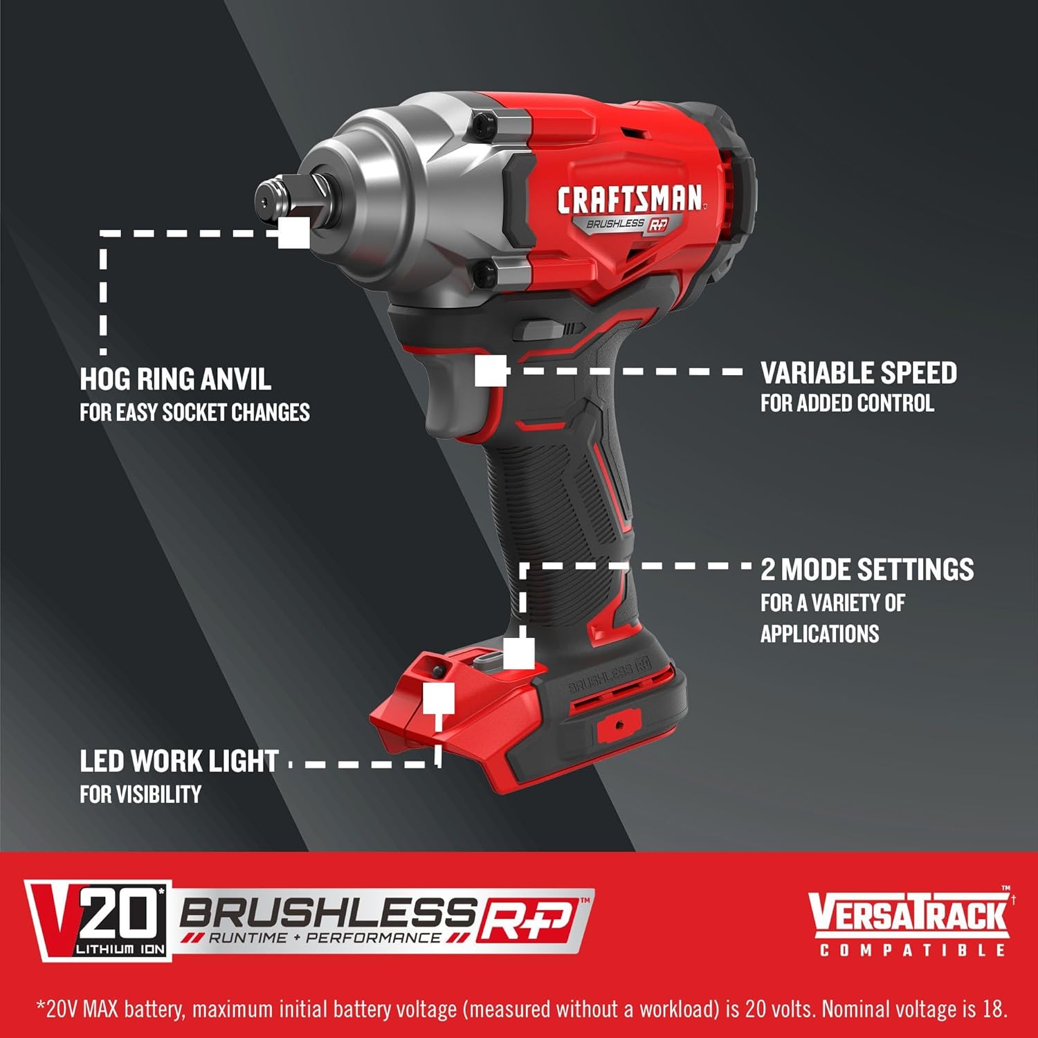 Thumbnail 1 de CRAFTSMAN V20 Cordless Impact Wrench, 1/2-Inch (CMCF921B) — Bare Tool Only