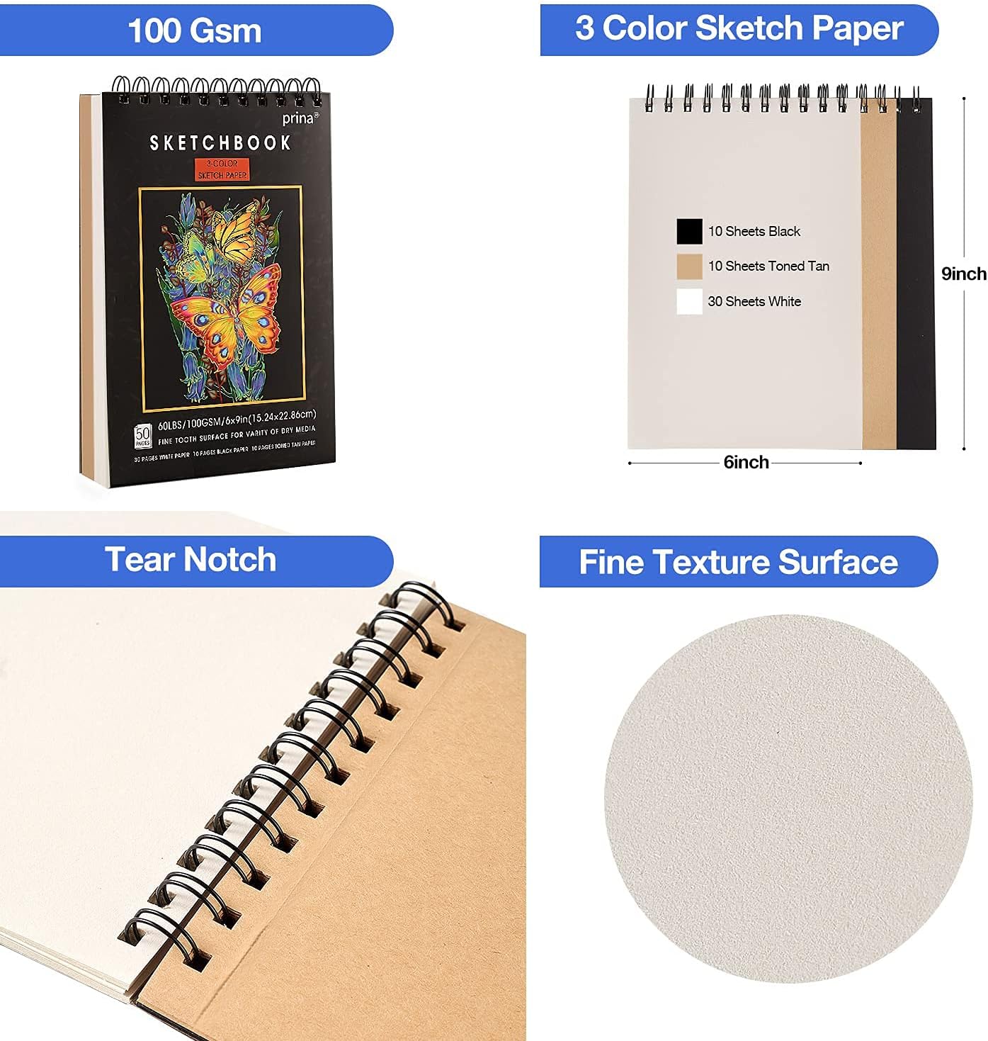 Thumbnail 4 de PRINA Prina 76-Pack Drawing Set Sketching Kit with 3-Color Sketchbook
