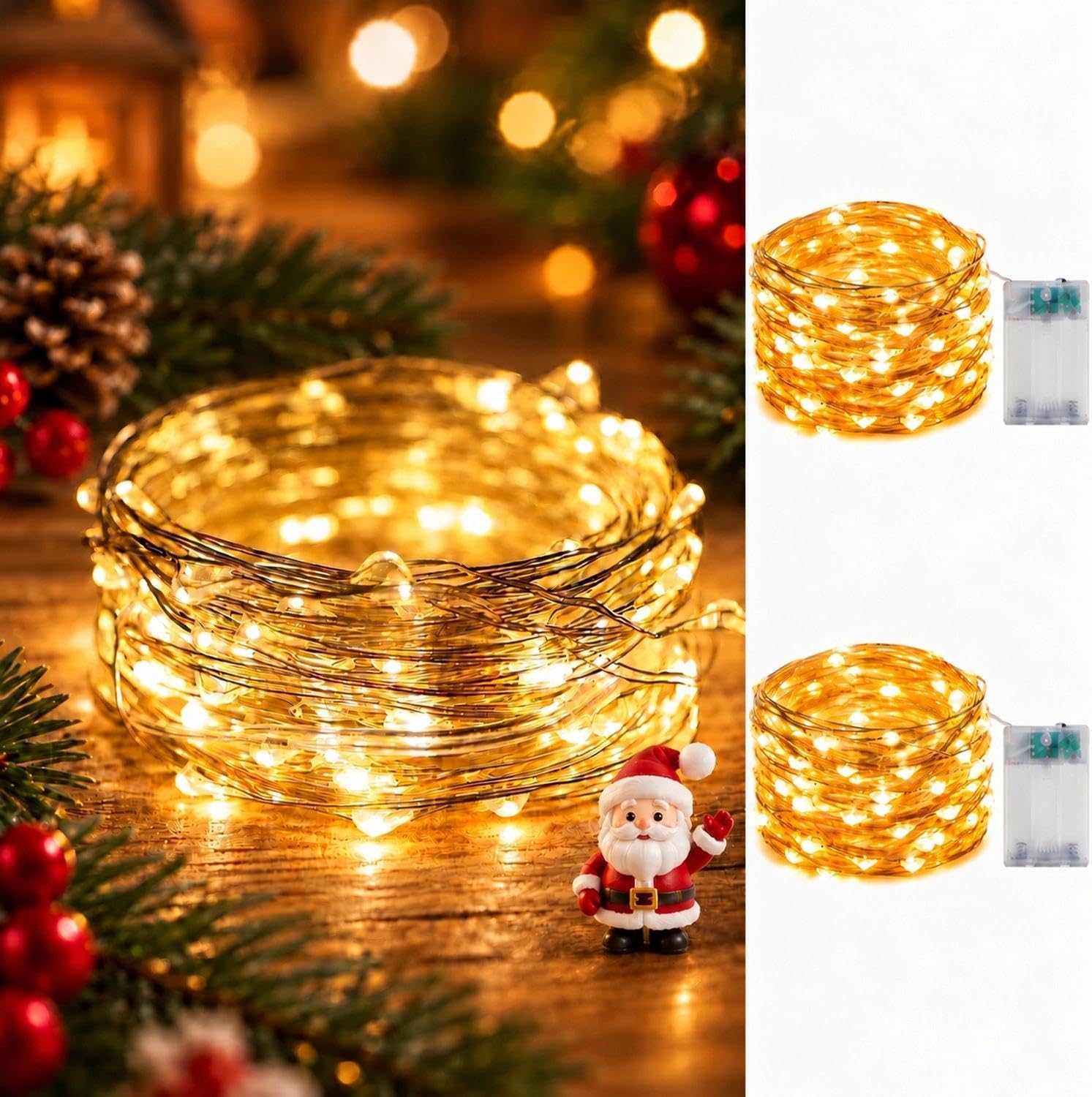 Detalle de ANJAYLIA 2-Pack 10 ft Warm White LED String Lights, 30 LEDs Each