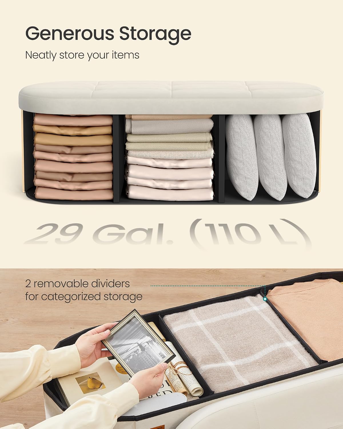 Detalle 2 de SONGMICS Folding Storage Ottoman, Velvet