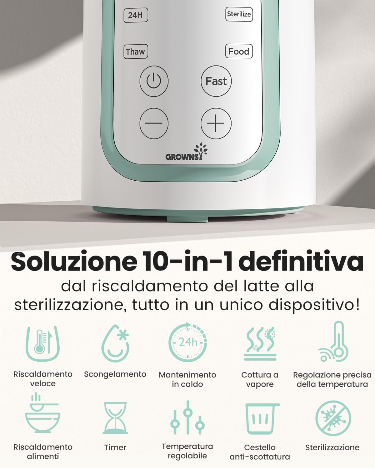 Thumbnail 1 de Grownsy Scaldabiberon 10-in-1 con timer e controllo temperatura per latte materno e formula