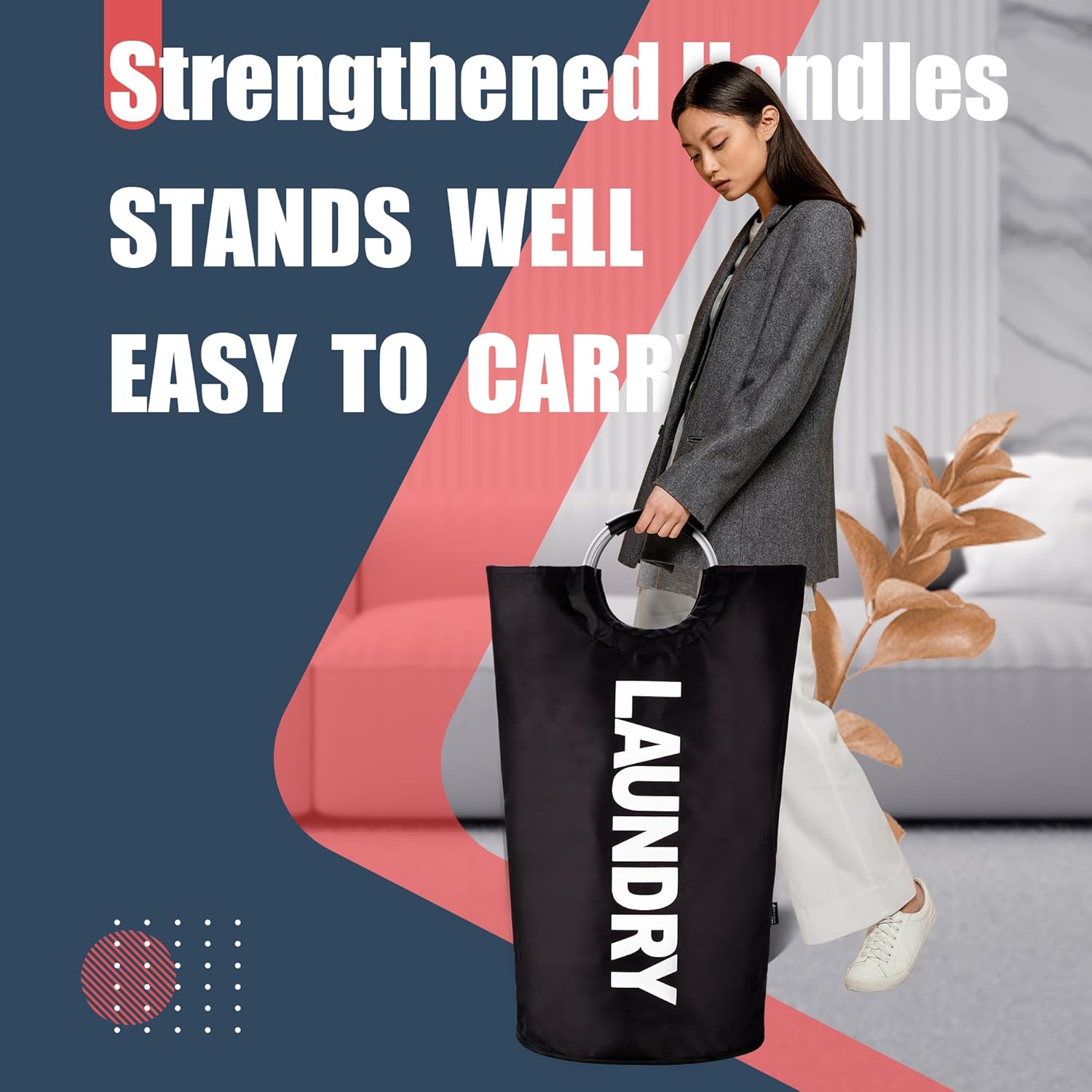 Thumbnail 2 de Caroeas 90L Collapsible Laundry Basket — Waterproof, Large Capacity with Reinforced Aluminium Handle