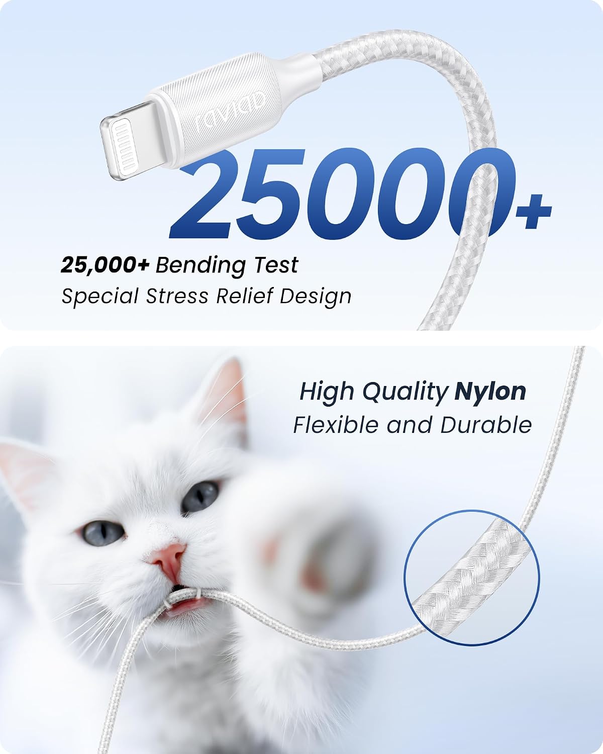 Detalle 2 de RAVIAD Cavo USB-C a Lightning da 3 m con certificazione MFi (nylon), ricarica rapida e sincronizzazione