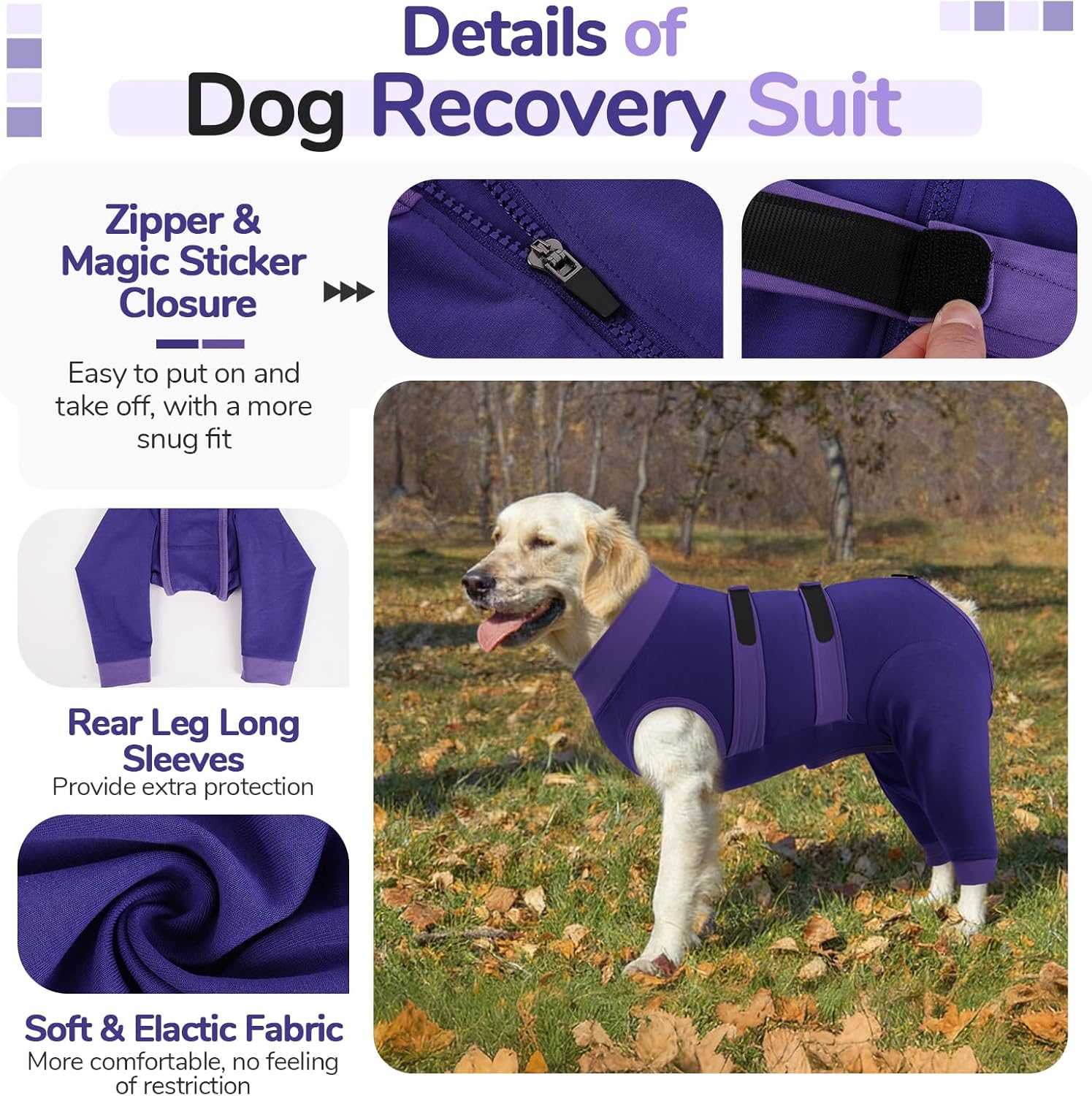 Detalle de Lelepet Dog Body Suit After Surgery – Recovery Sleeve for Large Dogs (Purple, 3XL)