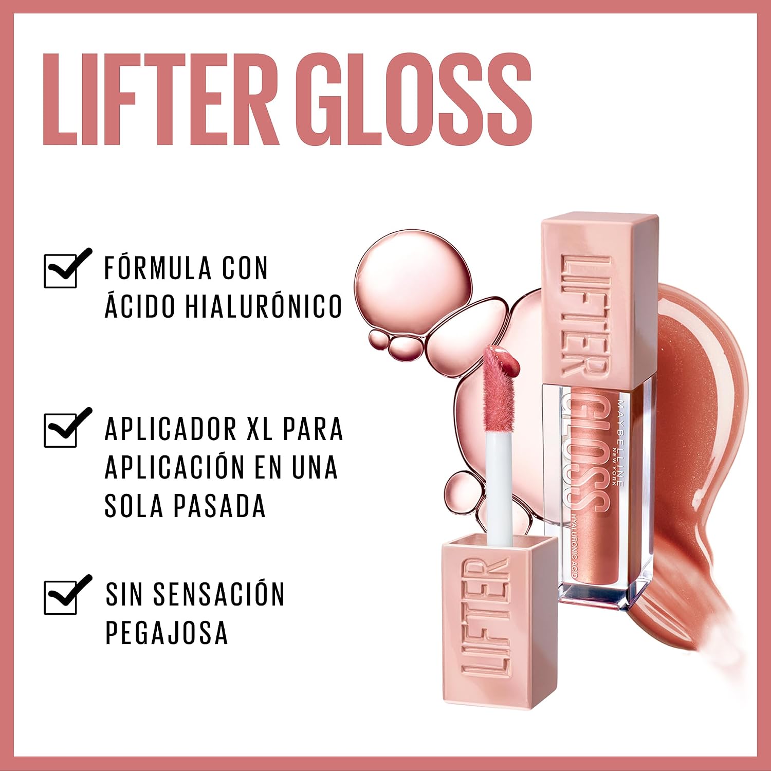 Detalle 2 de Maybelline New York Lifter Gloss Nr. 003 Moon (Rosa) – feuchtigkeitsspendender Lipgloss mit Hyaluronsäure, 5,4 ml