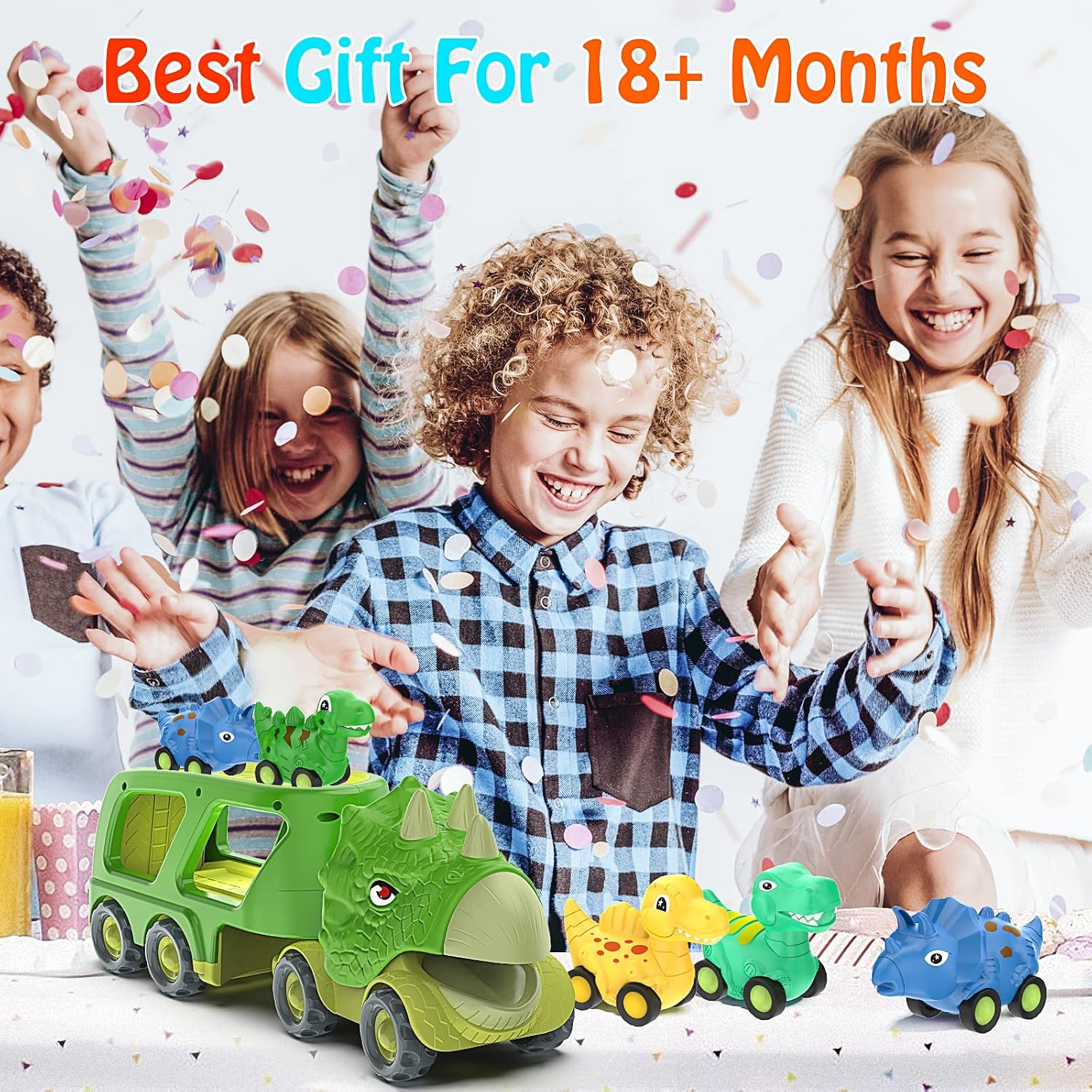 Thumbnail 6 de Veslier XTC103 Dinosaur Truck Toy with 4 Pull-Back Cars, Lights and Sounds