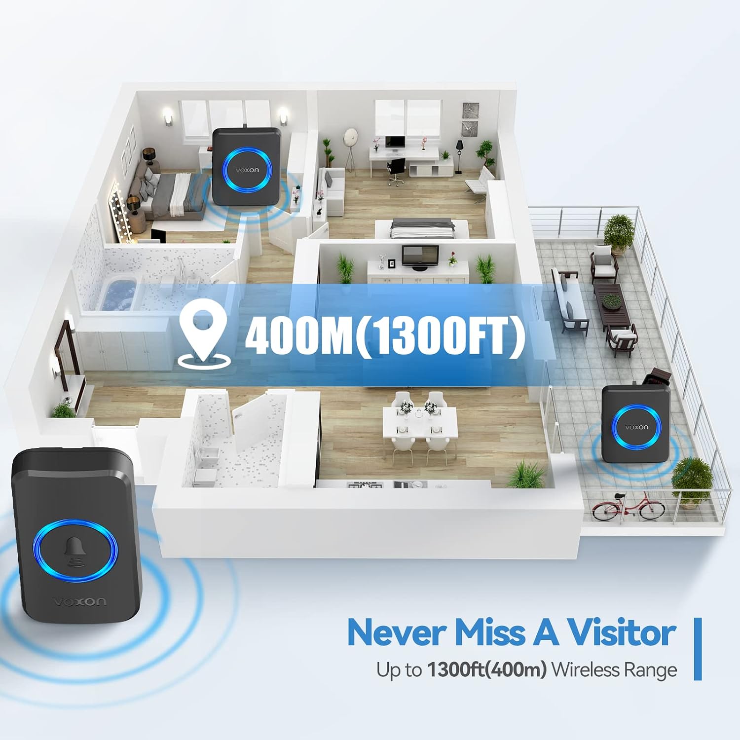 Detalle de VOXON Wireless Doorbell 1300 ft range ๐