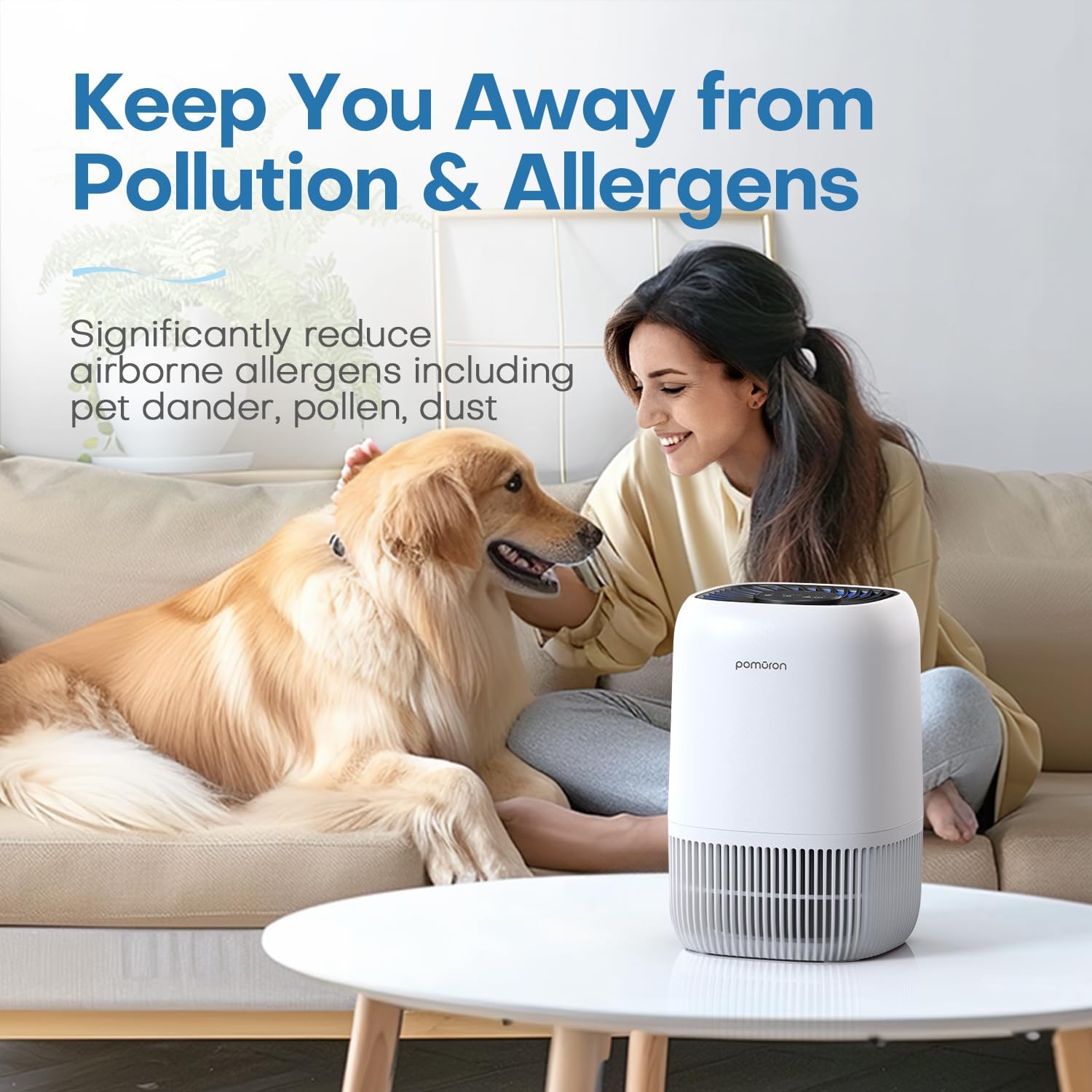 Detalle 2 de POMORON MJ012H Air Purifier, H13 HEPA Filter, 20 dB Sleep Mode, White