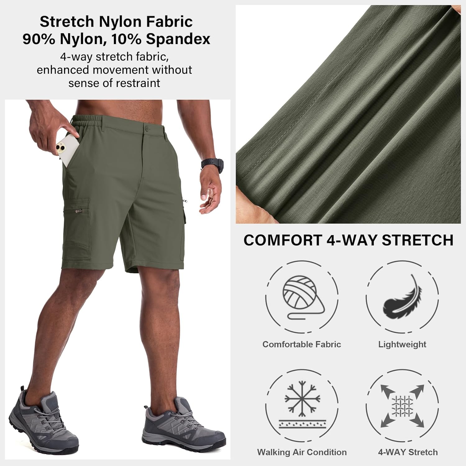 Thumbnail 4 de Jessie Kidden Mens Outdoor Casual Expandable Waist Lightweight Water Resistant Quick Dry Fishing & Hiking Shorts