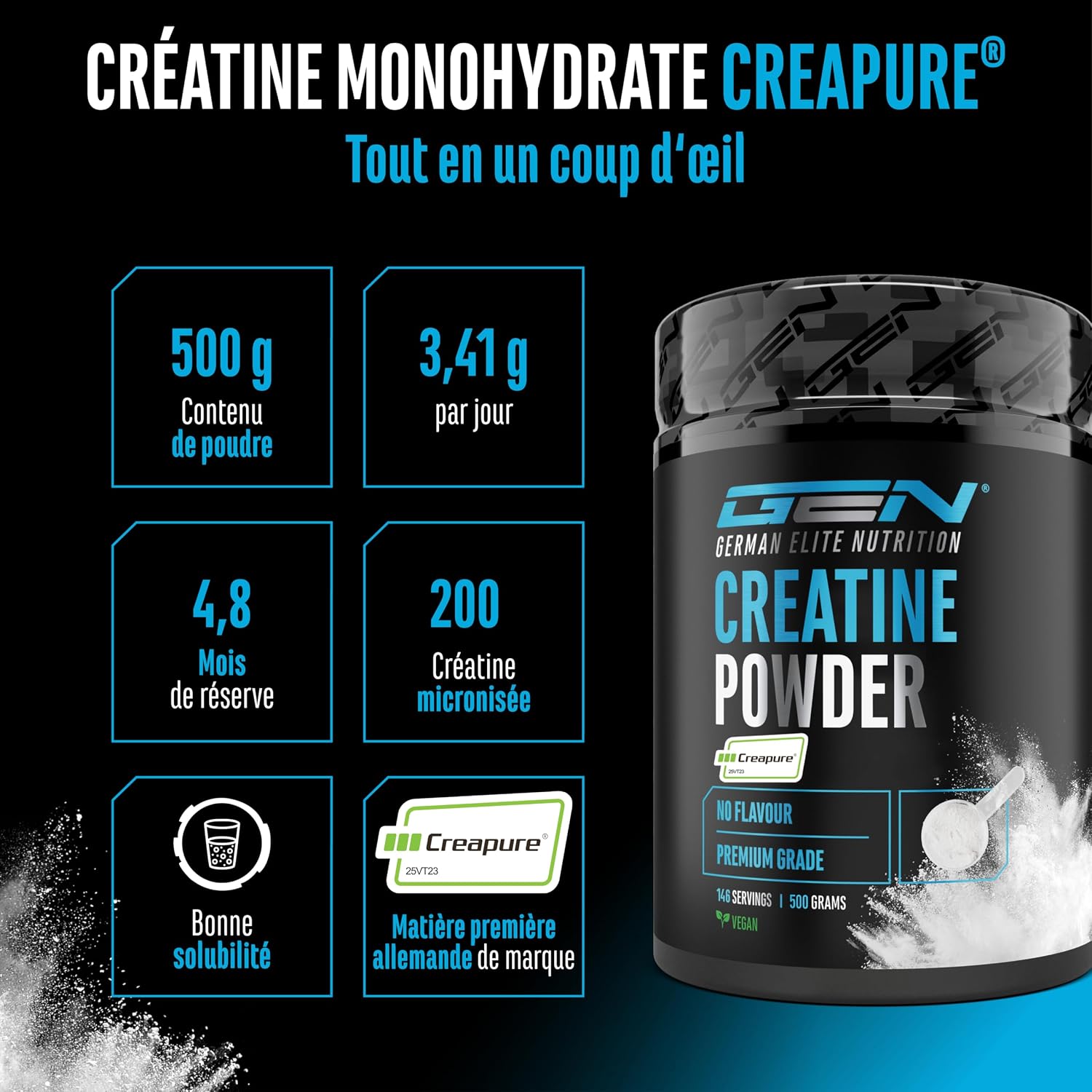 Detalle 2 de Creapure créatine monohydrate 500 g 💊