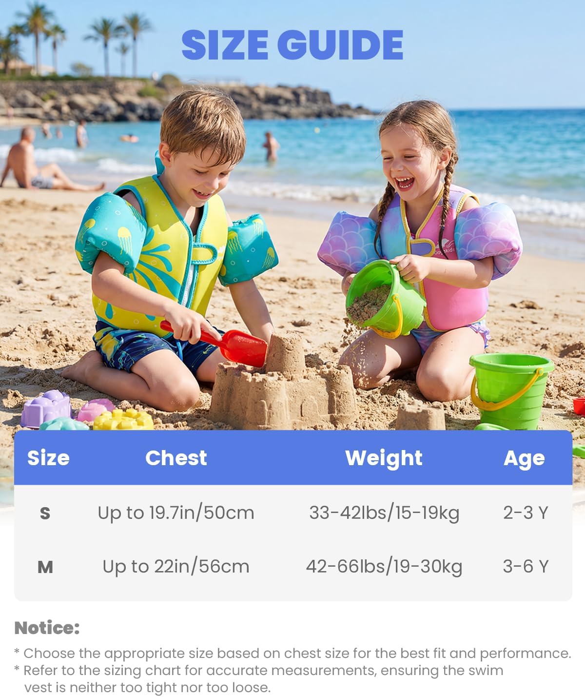 Detalle de Gogokids Kids Swim Vest with Arm Bands for Toddlers (2–6 Years) – 8-Block Buoyancy, EN13138-1 Certified