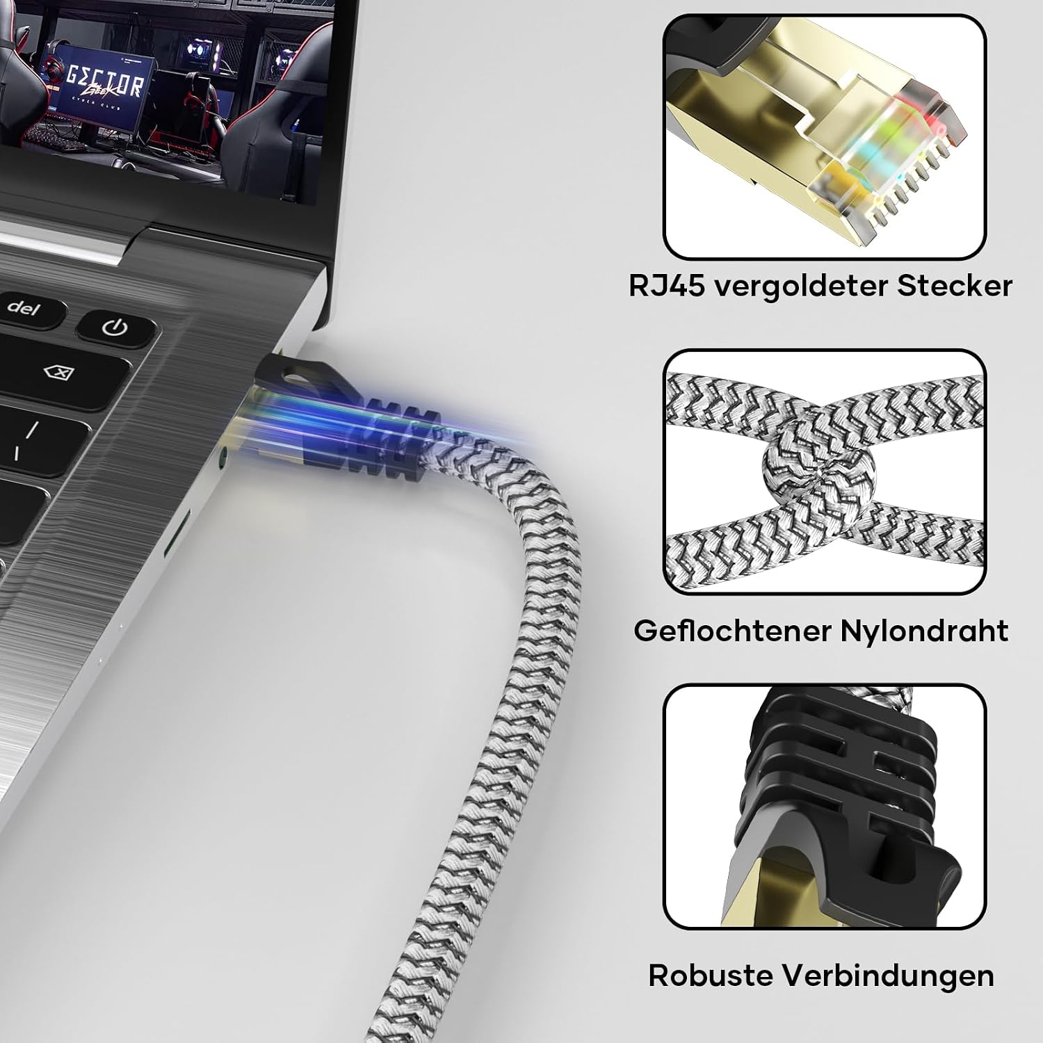 Thumbnail 5 de YesTXR Netzwerkkabel 25M CAT 8 40Gbps