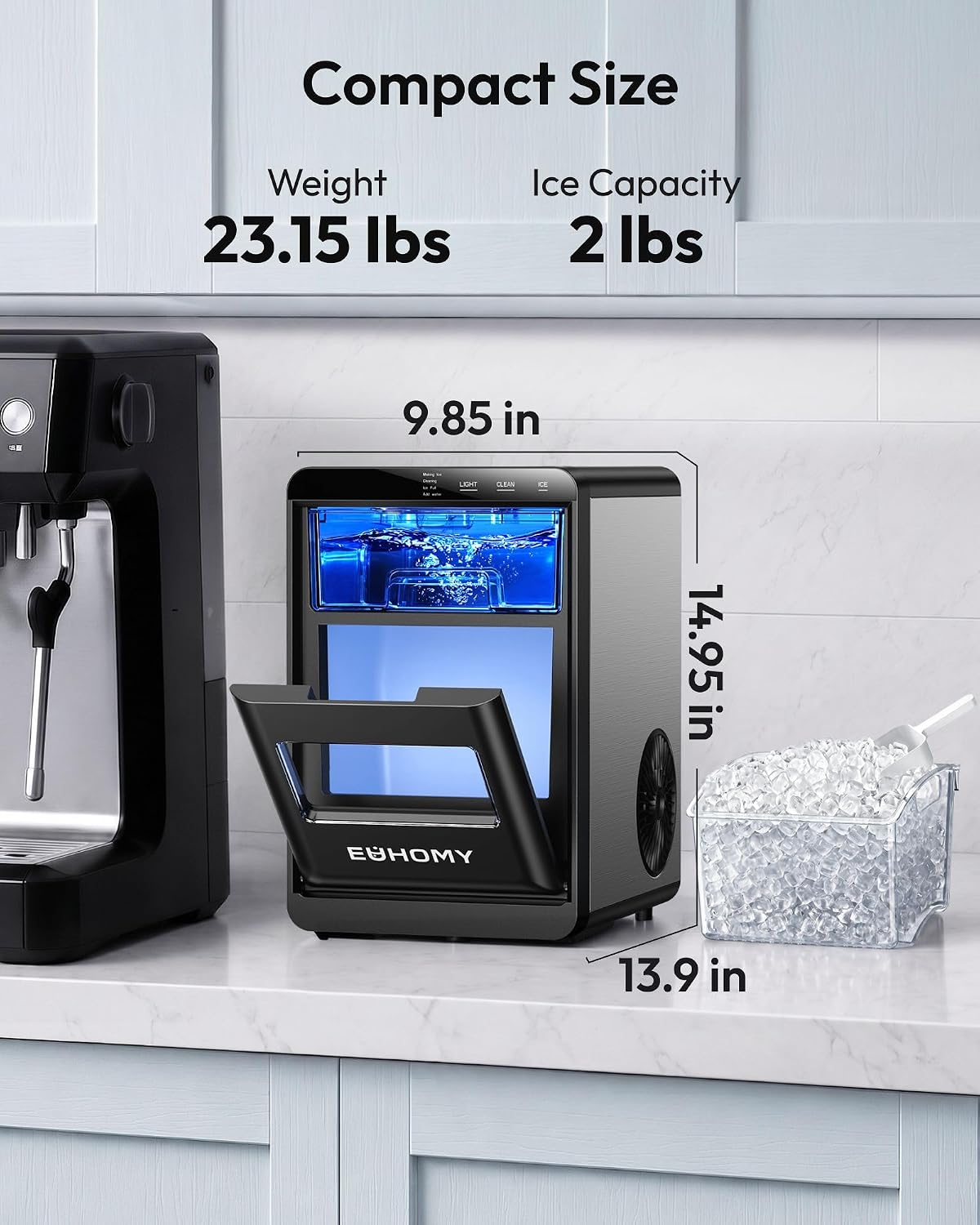 Thumbnail 5 de EUHOMY IM017-N1X2-US Nugget Ice Maker, 44 lb/24h, Self-Cleaning, Black
