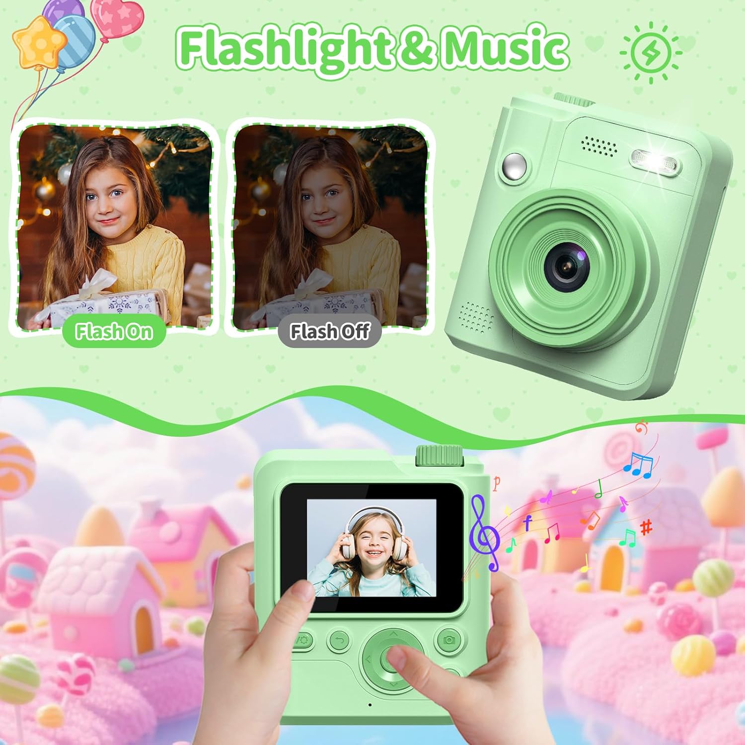 Thumbnail 5 de Gofunly Kids Camera Instant Print (1080P) with 32GB card & 5 print paper rolls – Green