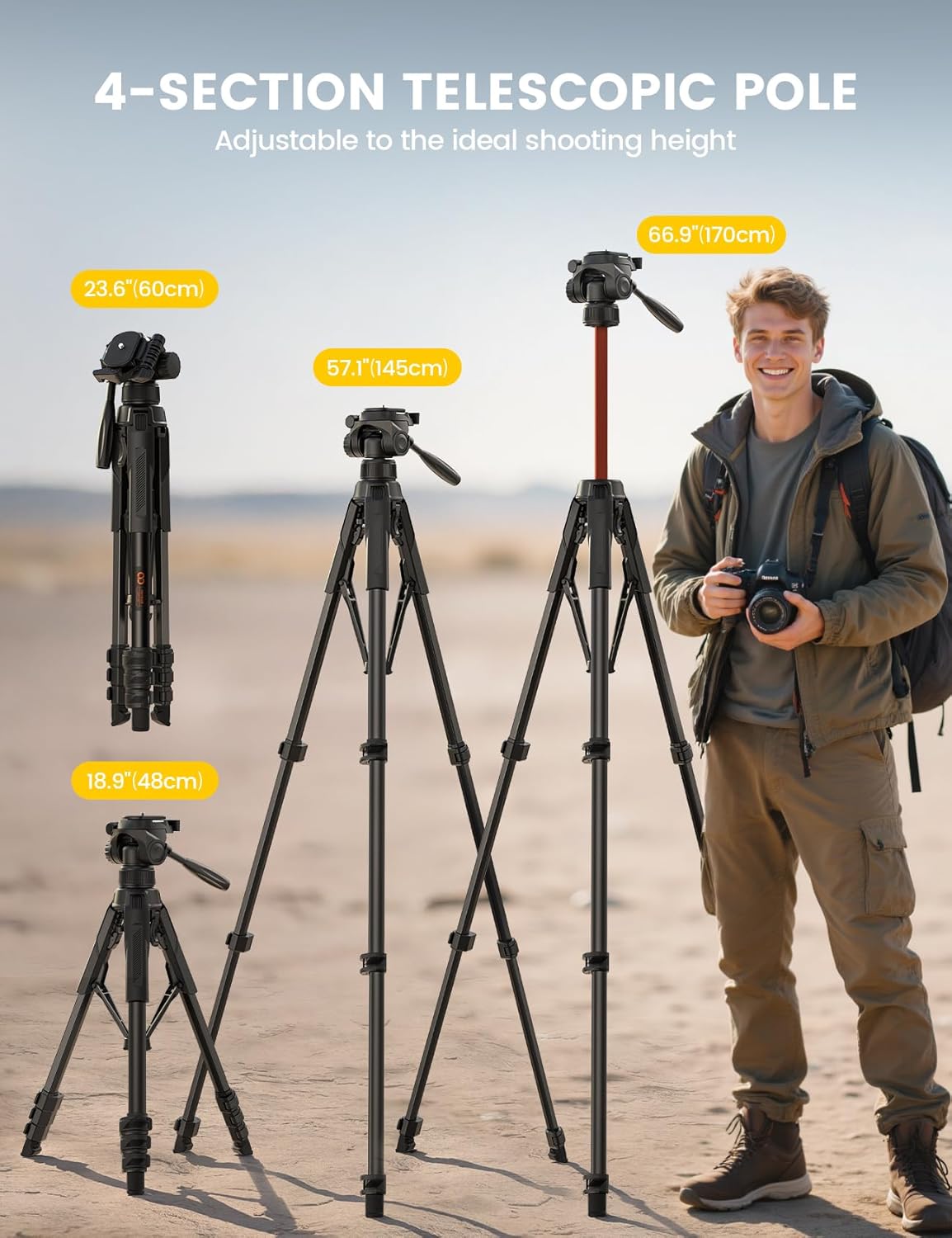 Thumbnail 5 de Lamicall 67 inch camera tripod with 8kg load