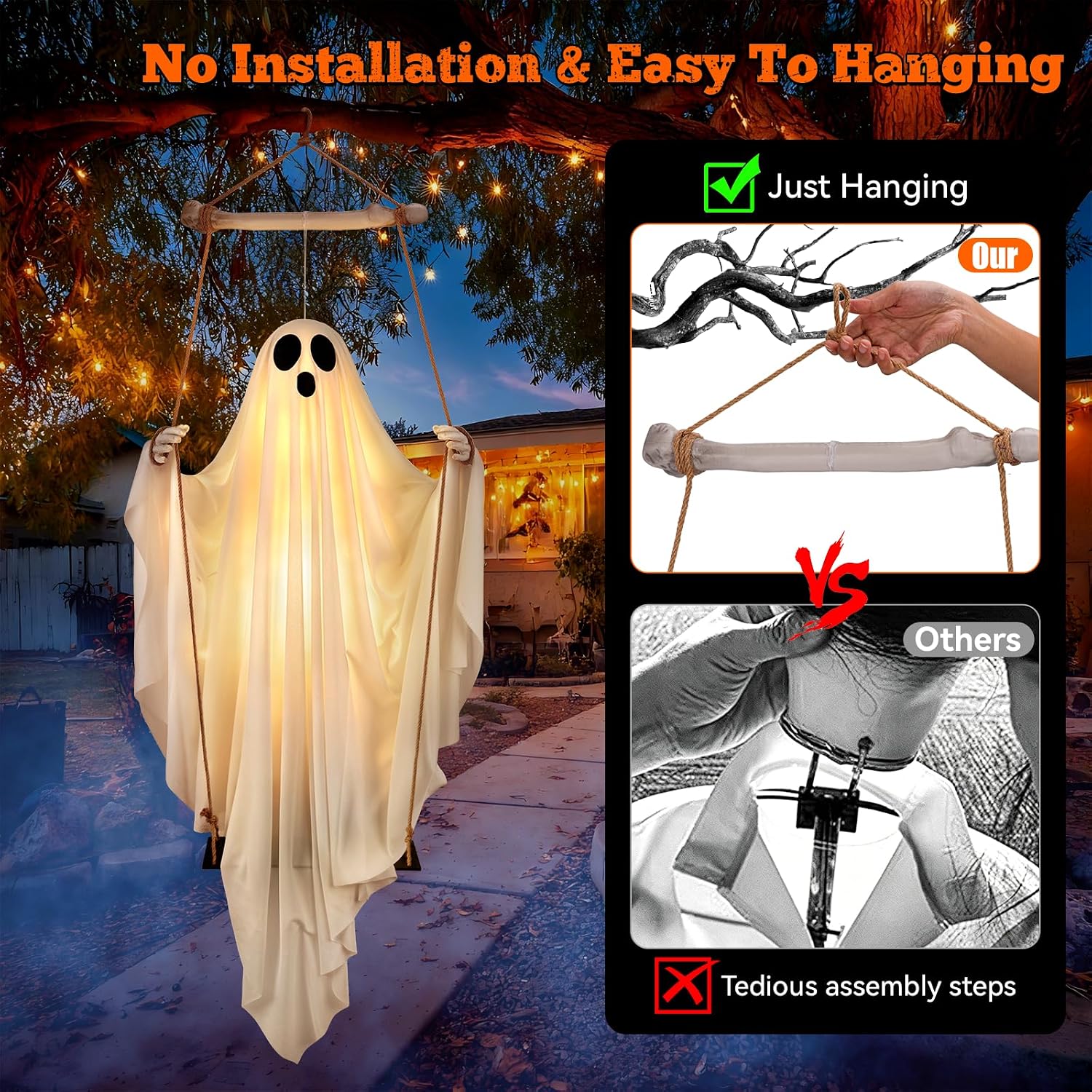 Thumbnail 2 de Jibeufi 5-Foot Hanging Ghost Halloween Decoration with Remote and 8 LED Modes