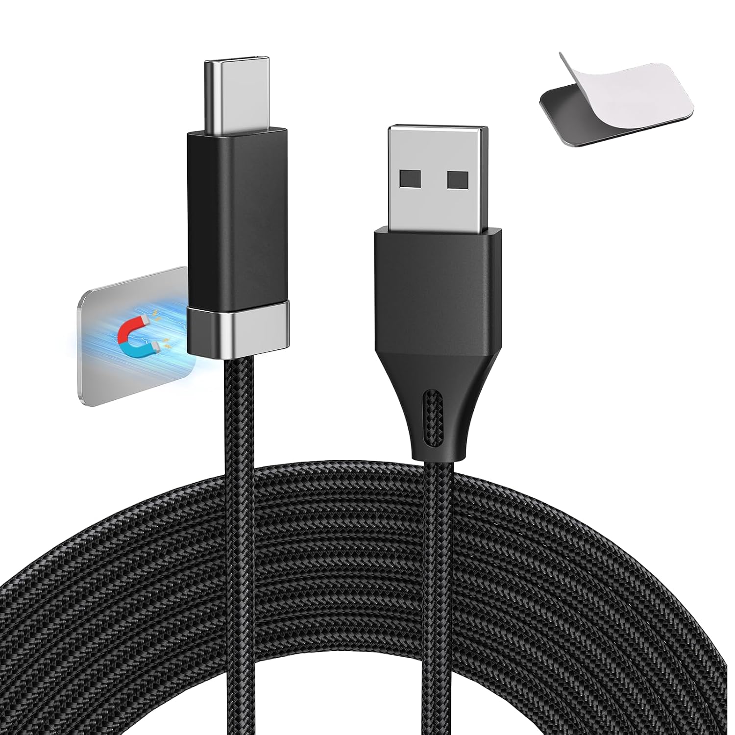Detalle de Magtame Staycable USB-A auf USB-C Kabel mit magnetischem Halter – 1,5 m, Schneller Ladevorgang und aufgeräumter Arbeitsplatz