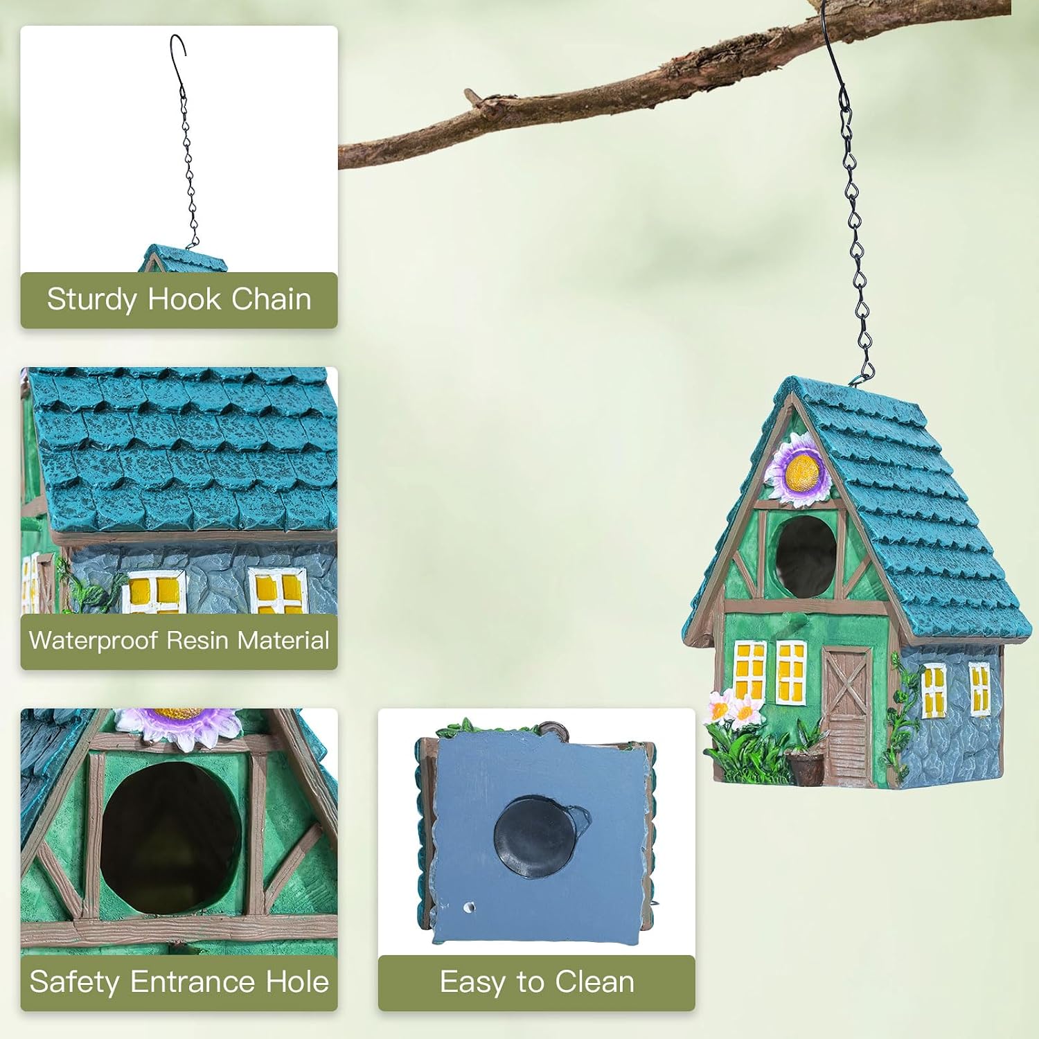 Detalle de DEWEL Bird Houses for Garden: Waterproof Resin Nest Box for Outdoor Use