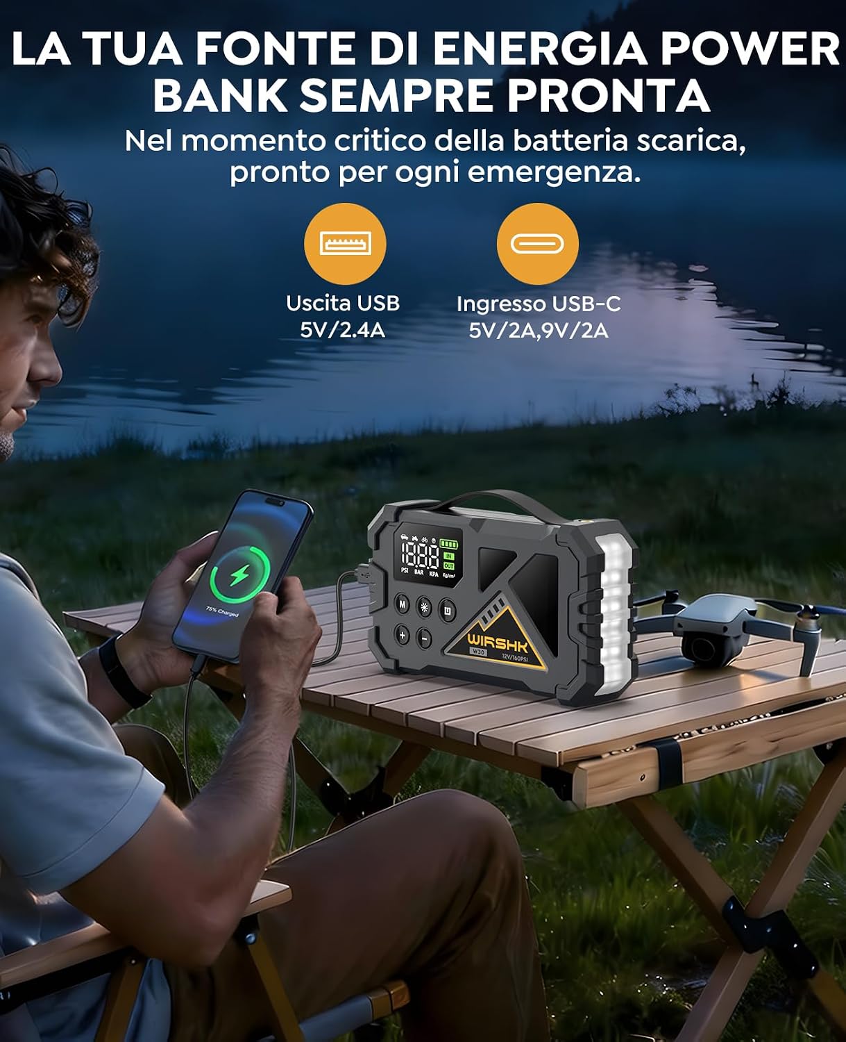 Thumbnail 5 de WIRSHK Avviatore Batteria Auto 9000A con Compressore Aria 160 PSI e Display LCD