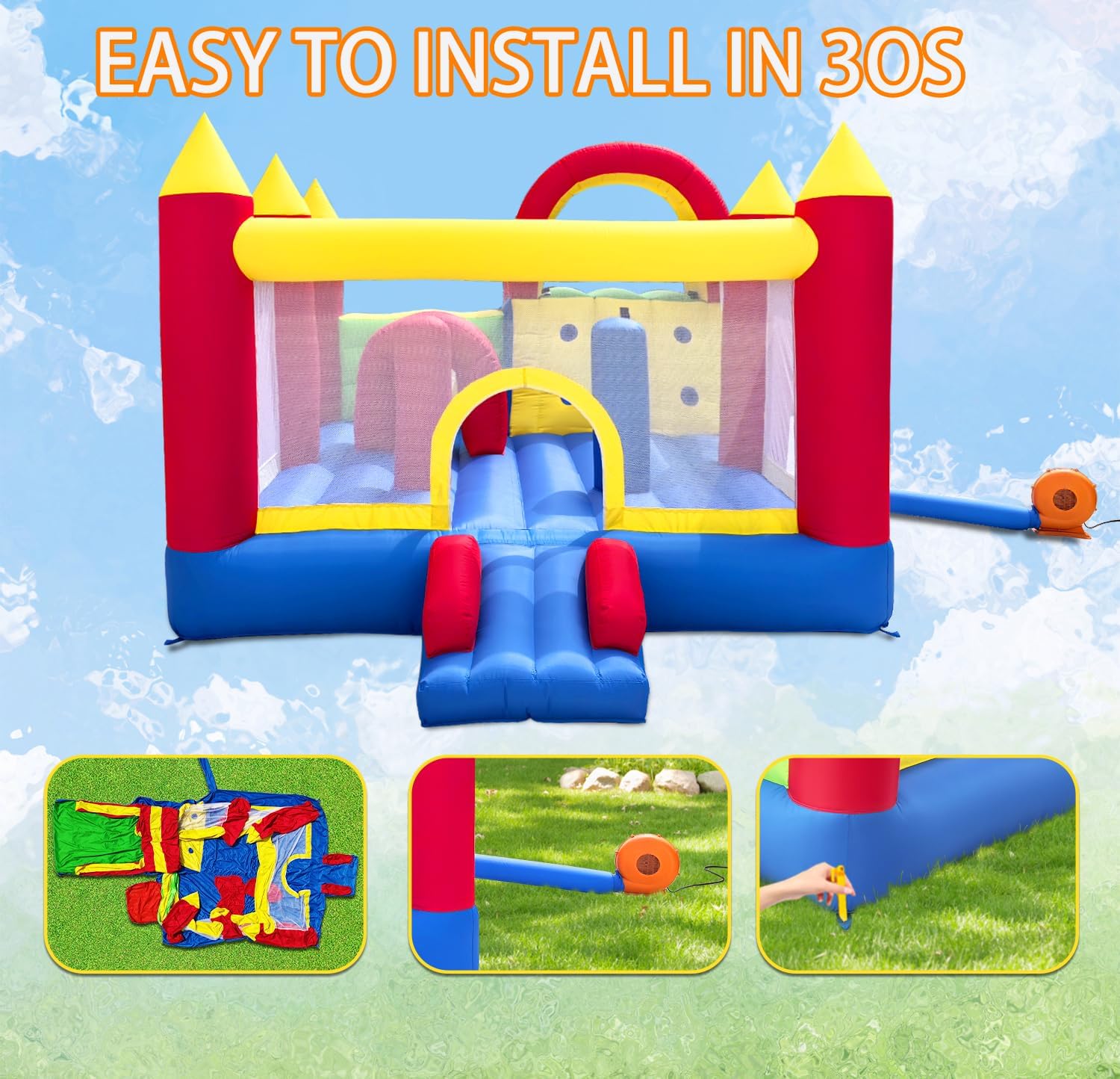 Detalle 2 de Ballsea Castello gonfiabile gigante con grande scivolo e trampolino – 592 x 290 x 216 cm