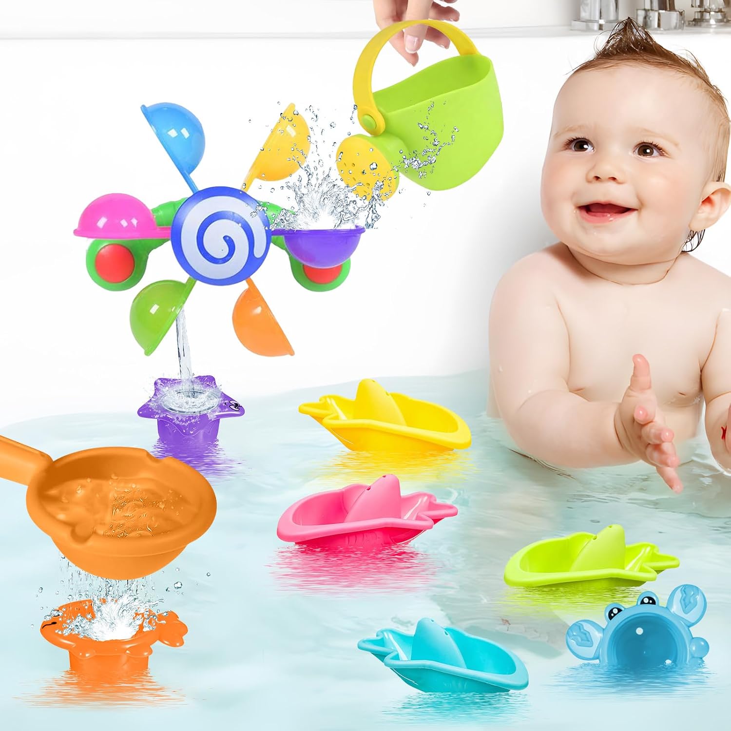 Detalle de Komicea Badewannenspielzeug – 10-teiliges Badespielset für Babys ab 1 Jahr