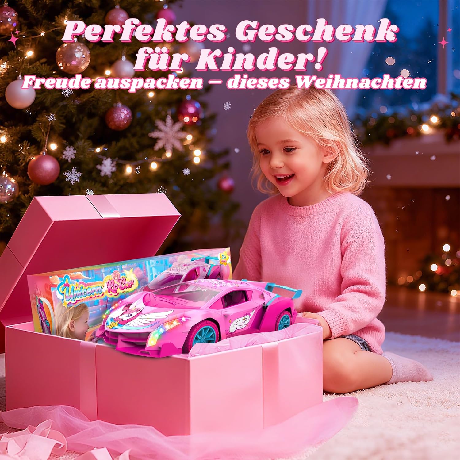 Thumbnail 6 de Ferngesteuertes Einhorn Auto 1:18 mit bunten Lichtern, 2,4 GHz – geeignet für Mädchen ab 3 Jahren