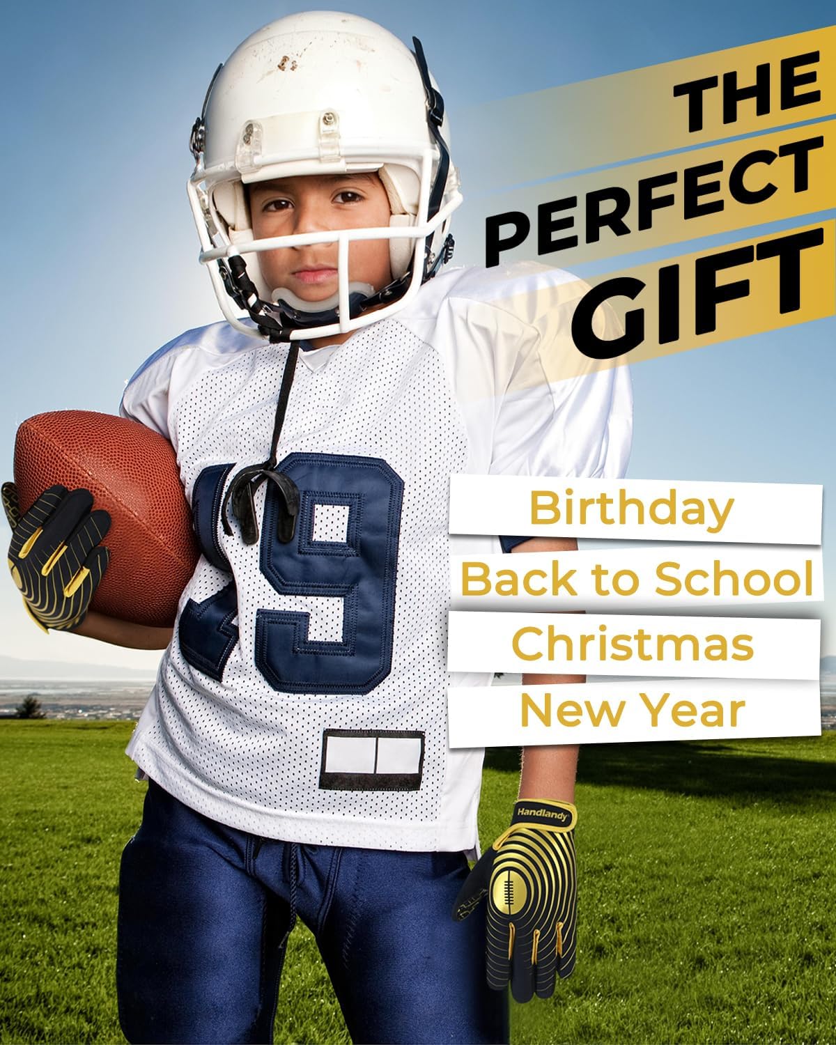 Detalle 2 de HANDLANDY Youth Football Gloves (Kids Sticky Receiver Gloves) with Tacky Silicone Palm Grip