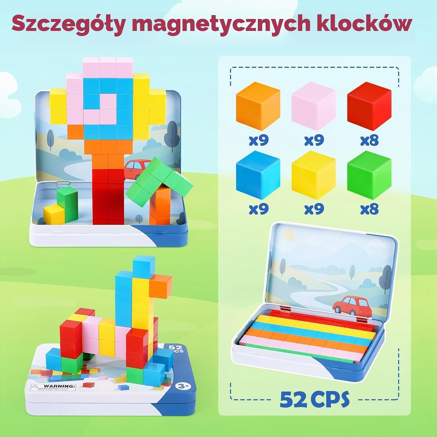 Thumbnail 6 de Dreamon MX159 – mini klocki magnetyczne, 52 elementy w metalowym pudełku