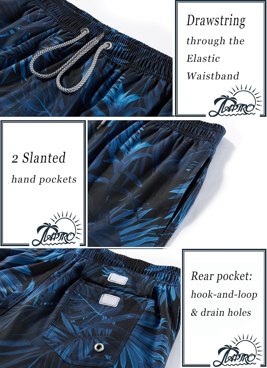 Thumbnail 3 de APTRO Herren Badehose Lang: schnelltrocknende Boardshorts mit Innenslip und 3 Taschen
