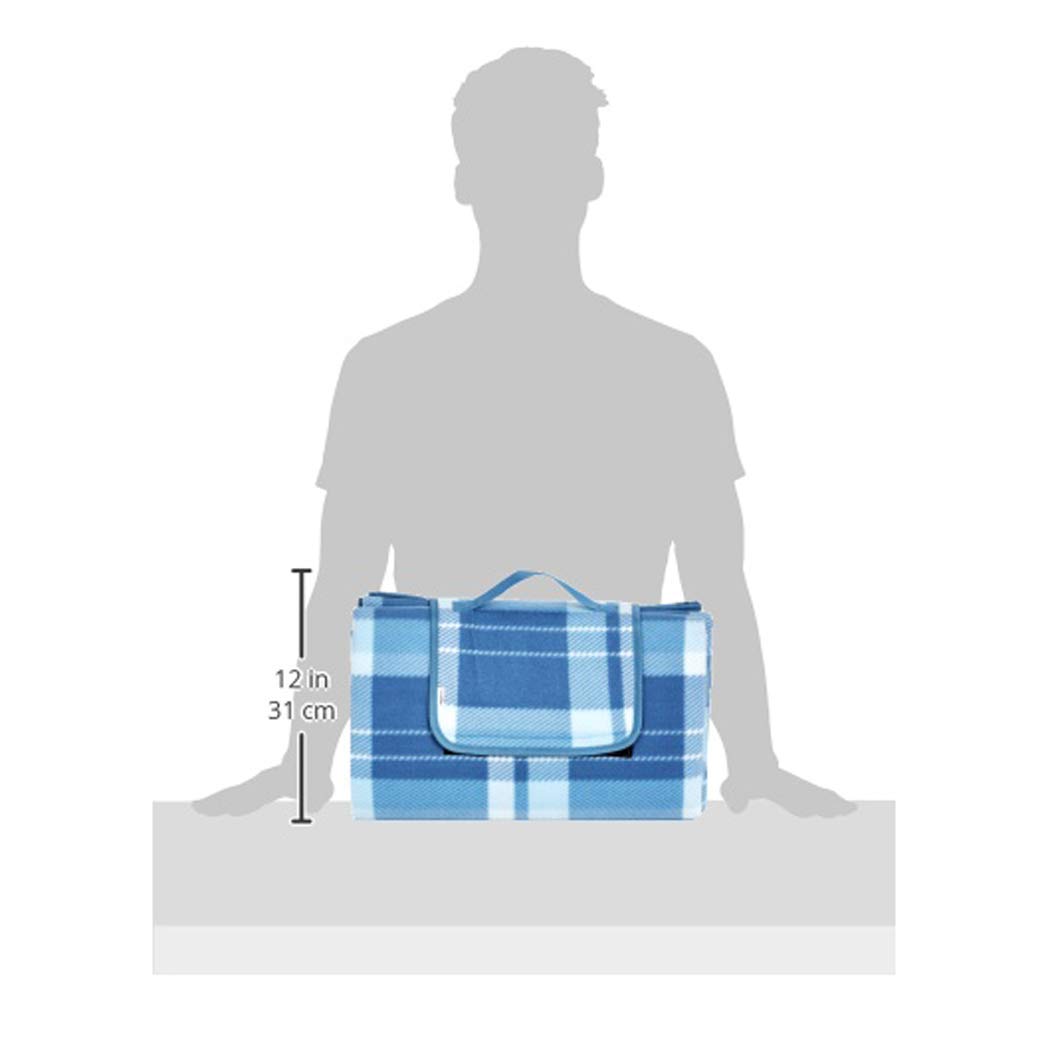 Detalle de Amazon Basics Reisedecke mit wasserdichter Rückseite – 200 x 200 cm, Hellblaues Plaid