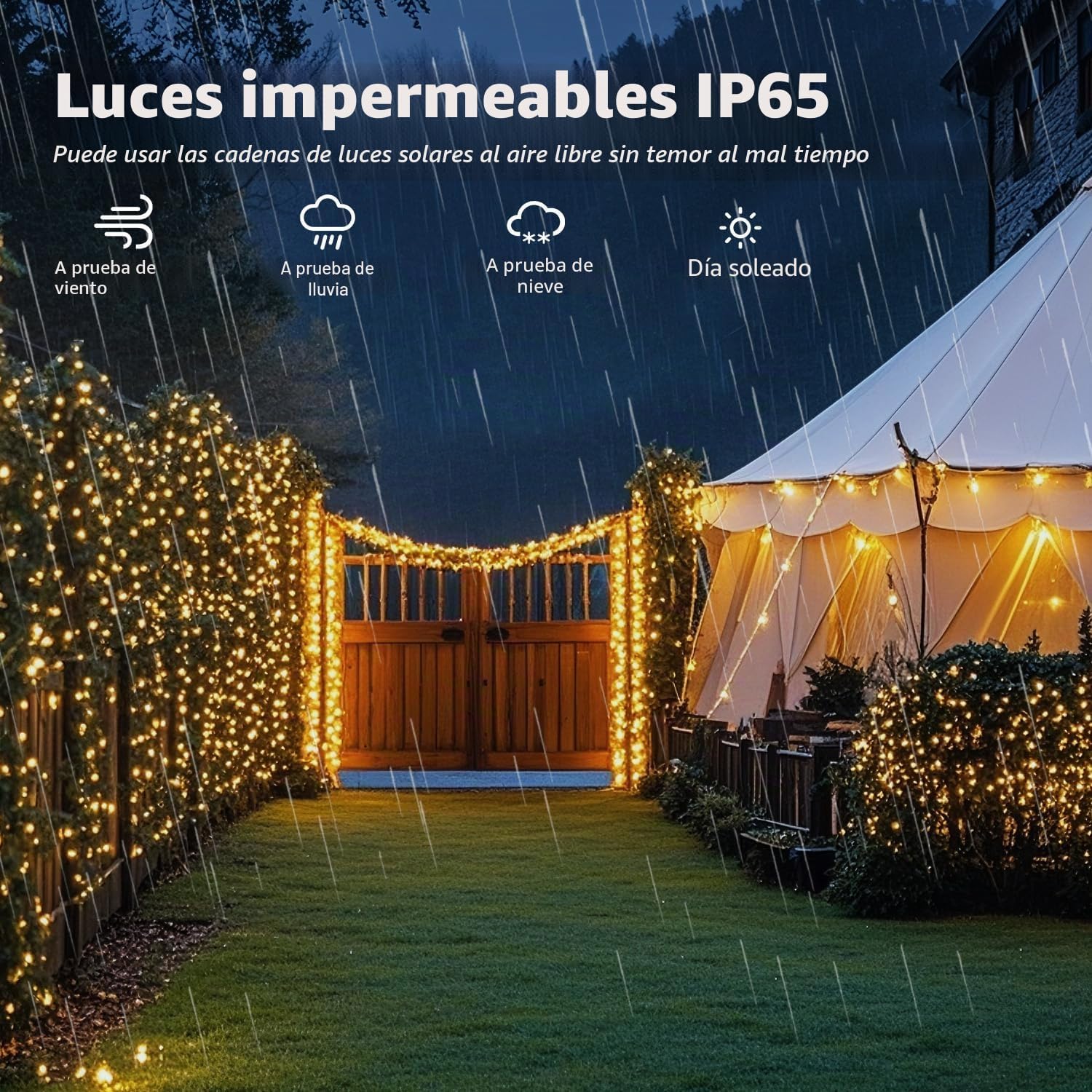 Thumbnail 3 de Hoteril Guirnalda de Luces Solares LED Exterior 51 m – 150 LEDs (3×17 m), IP65, 8 modos con memoria