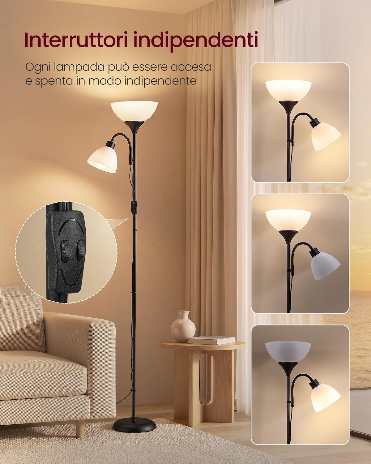 Detalle de VASAGLE Lampada da Terra con Braccio Regolabile Lusia LFL019B102: stile moderno e illuminazione versatile per living e ufficio