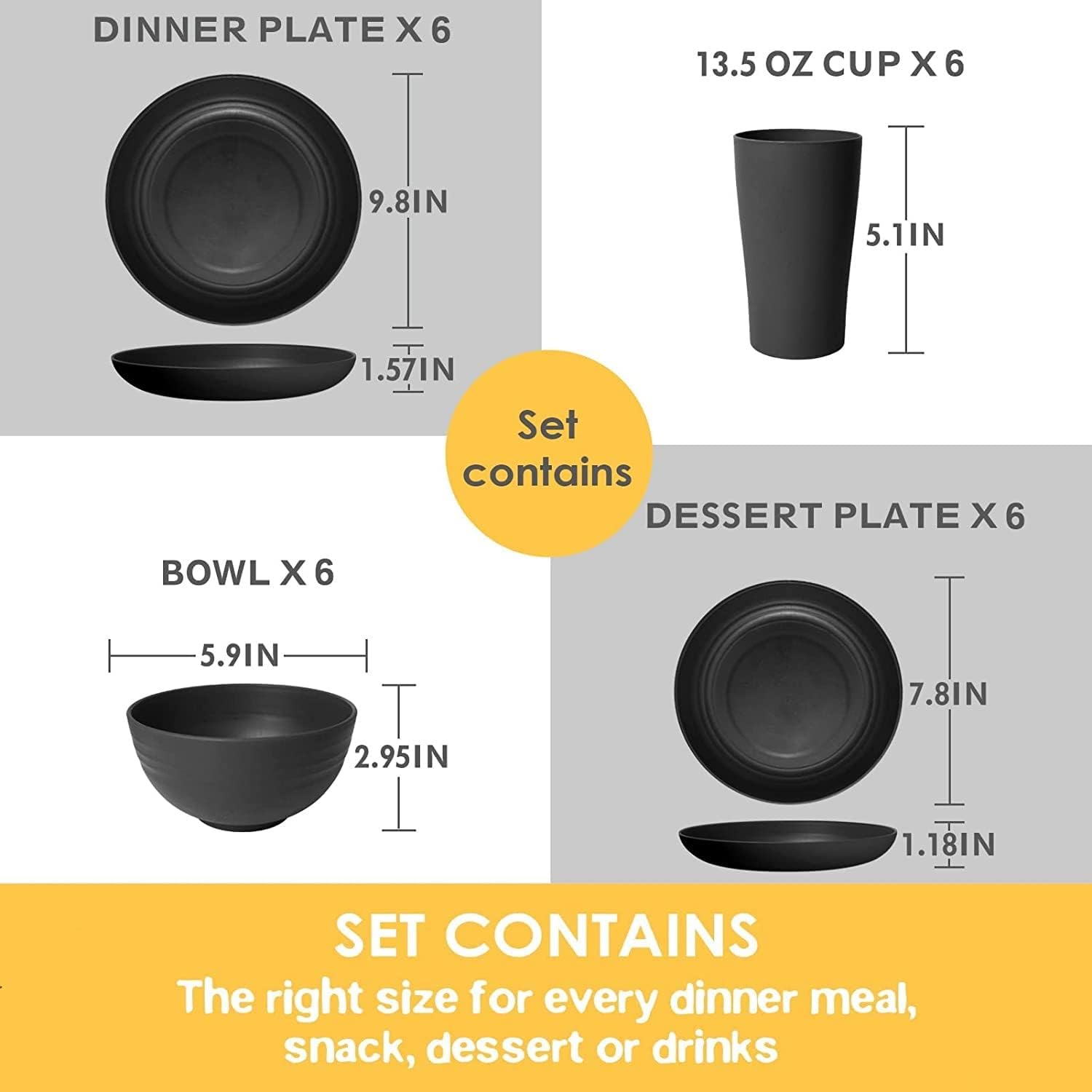 Detalle de Teivio 24-Piece Plastic Dinner Set (Service for 6) – Ocean kitchenware for camping, picnics and everyday meals