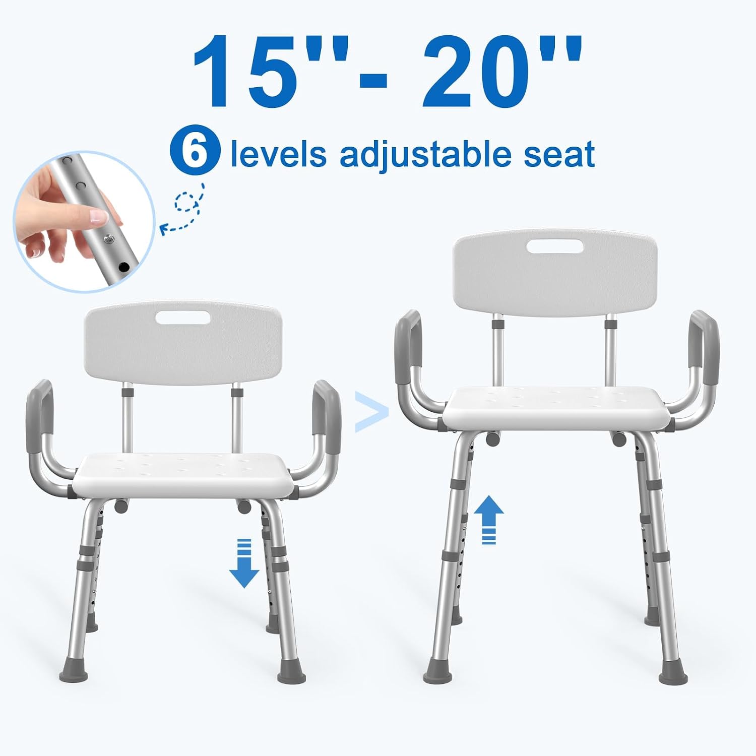 Detalle de HOMLAND SHC20 Shower Chair with Adjustable Height, Arms and Back, White