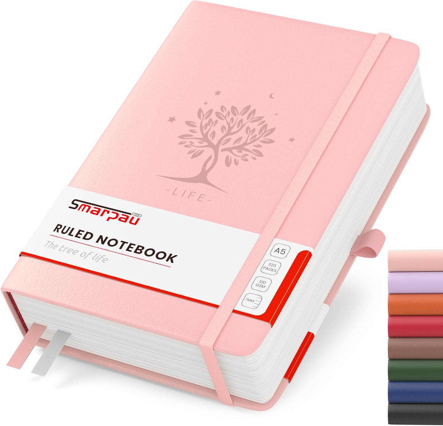 Detalle de Smarpau Notizbuch A5 liniiert (Hardcover, 100 g/m², 320 Seiten) – Rosa