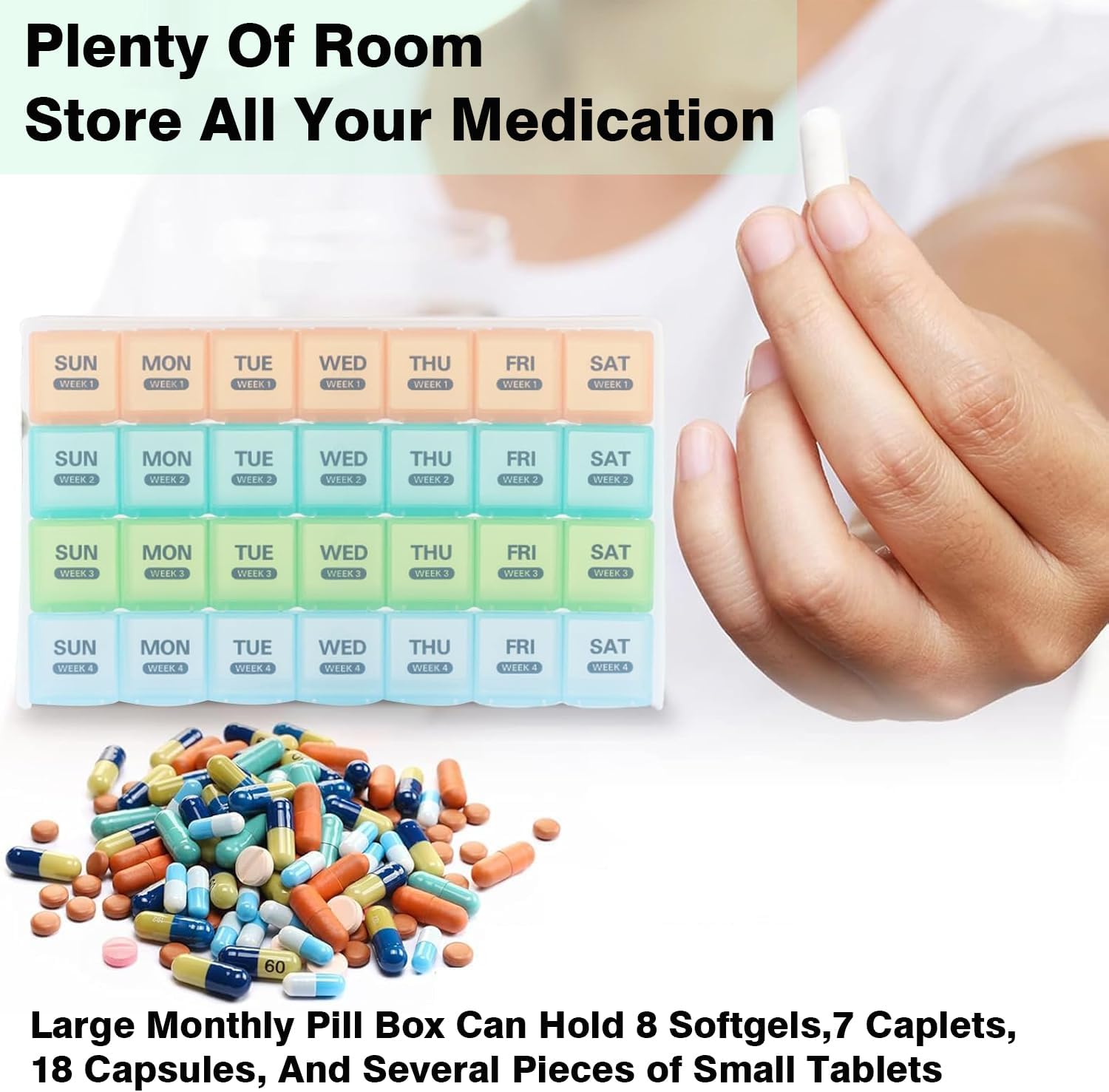 Detalle de Eastrise Large Monthly Pill Box Organiser – 28 Day Travel Box with 4x7 XL Compartments