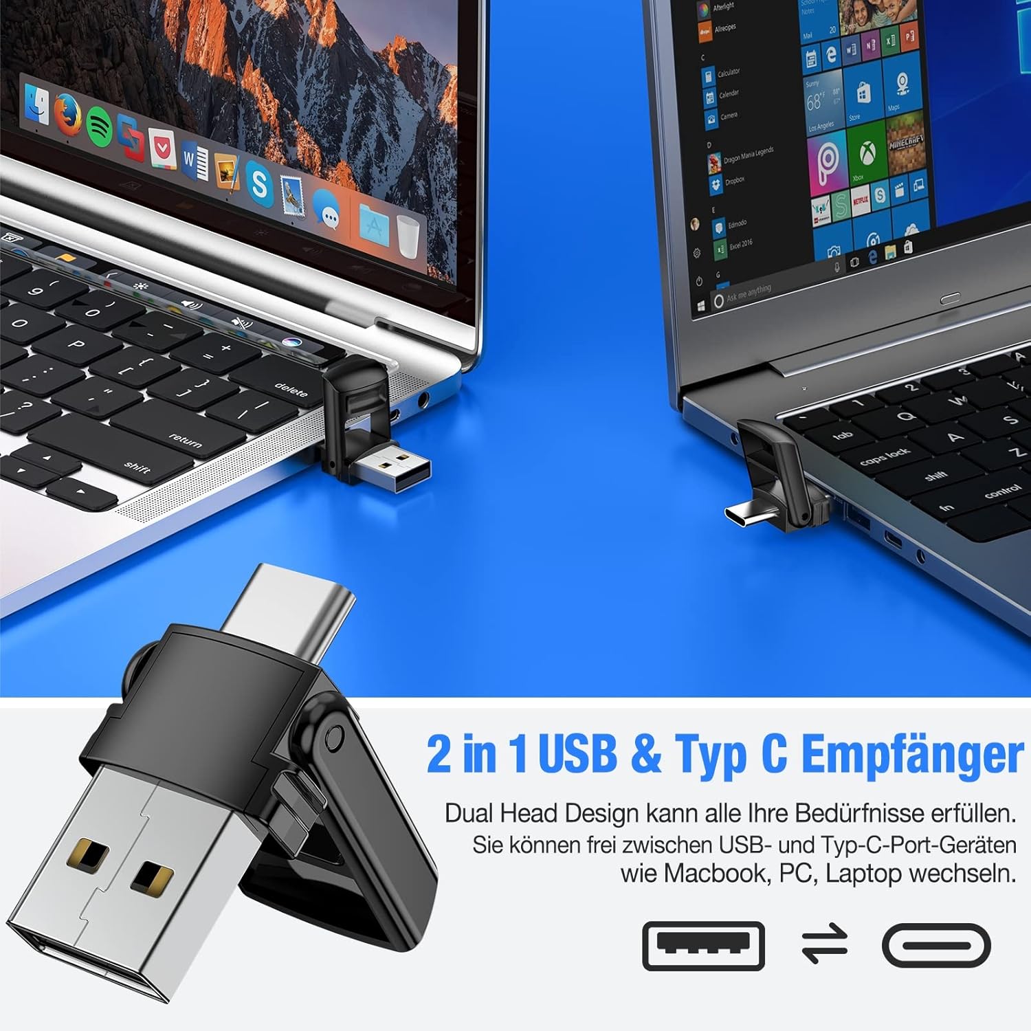 Detalle de Presenter USB C – Kabellose Presenter Fernbedienung mit 2,4 GHz, USB A & USB C Empfänger, Roter Pointer