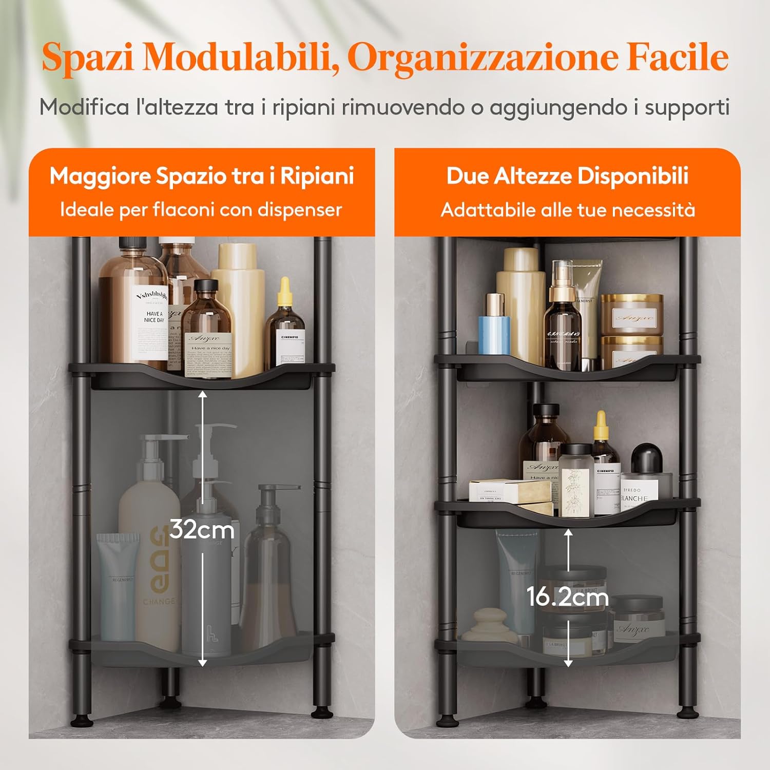 Thumbnail 5 de lifewit Mensola Doccia a 4 Livelli senza Foratura con angolo a 90° (34 cm) – organizer nero per sapone, shampoo e accessori