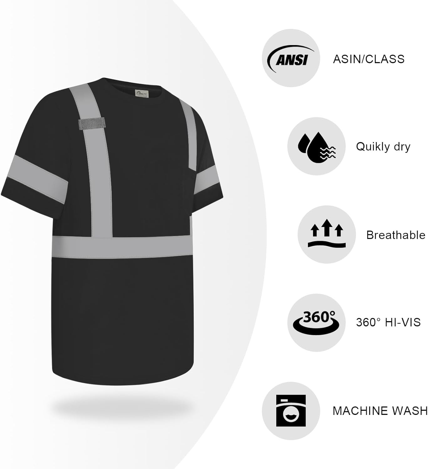 Thumbnail 2 de Graunton Warnschutz T-Shirt – Hochsichtbares Warnshirt mit Reflektierenden Streifen, Größe L, Black