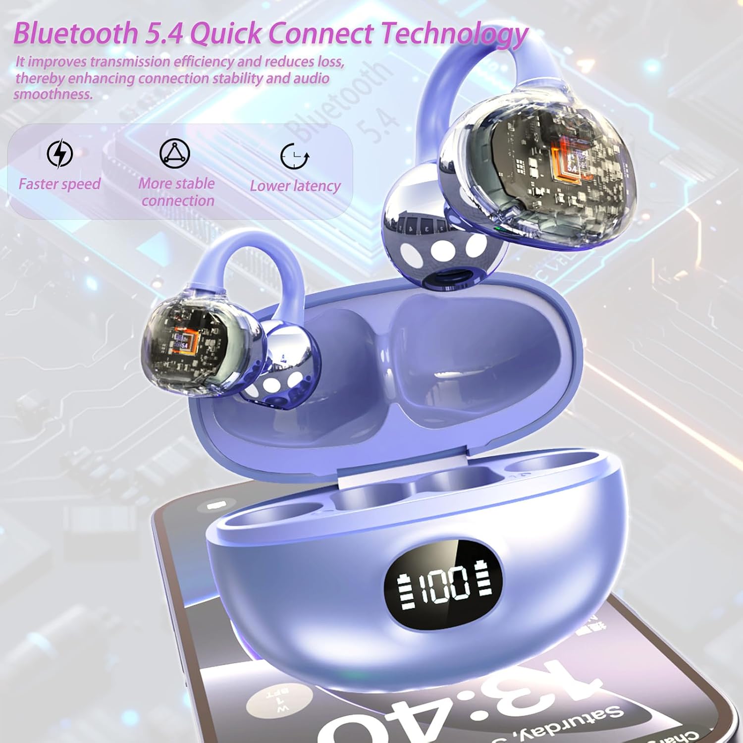 Thumbnail 3 de Kabellos Bluetooth Open-Ear-Kopfhörer (Ohrclip) – 4,5 g, 11 mm Treiber, Bluetooth 5.49, IPX6, 40 h Akku