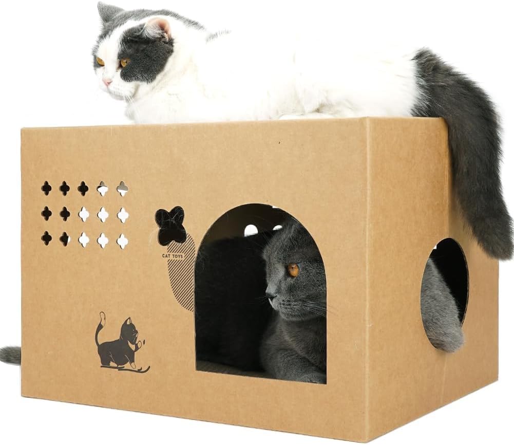 Detalle 2 de Large Cardboard Cat House for Multi-Cat Household (43x30x30cm) – 2-in-1 Scratcher Box