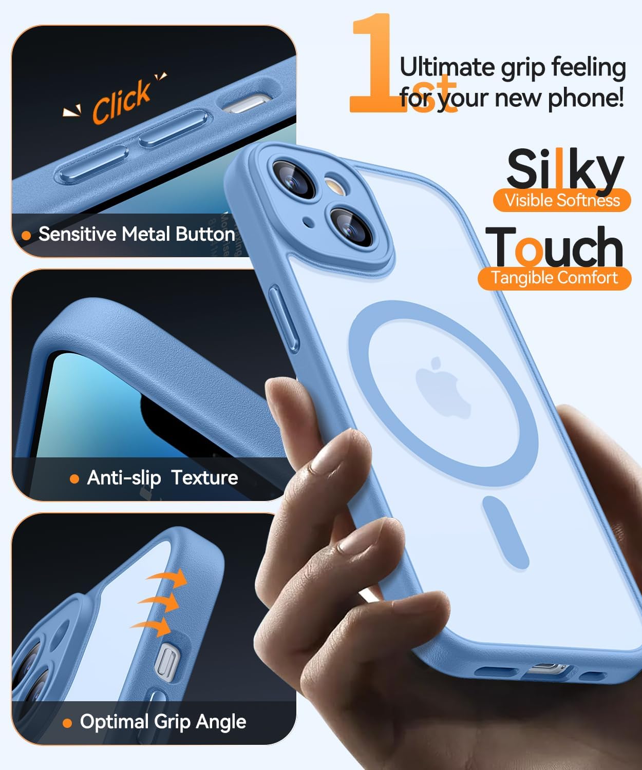 Detalle 2 de CANSHN Magnetic iPhone 14 Case (6.1-inch) with Full Camera Protection and MagSafe Compatibility – Light Blue