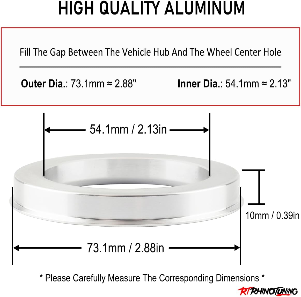 Detalle de Rhinotuning 4 x Centring Rings – Aluminium, 73.1 mm outer bore and 54.1 mm hub bore (Silver)