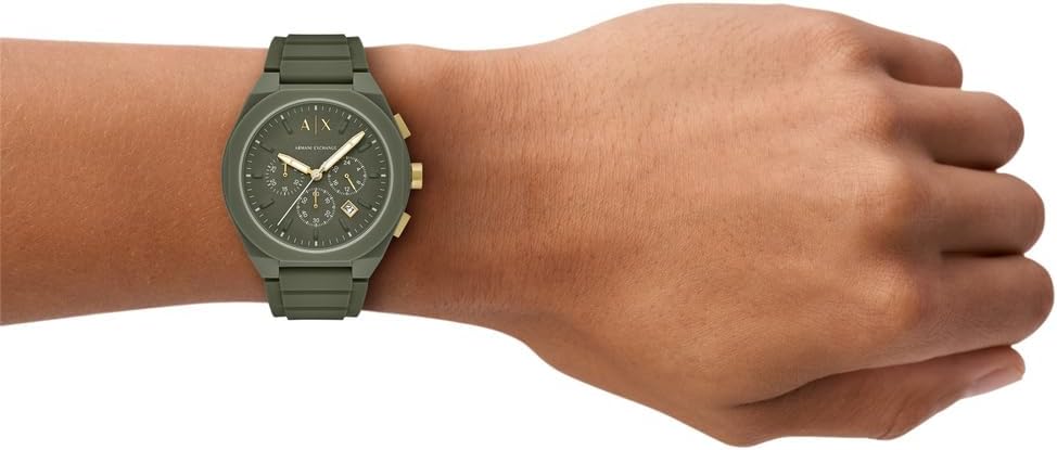 Detalle de Armani Exchange Herrenuhr Quad-Quarz-Chronograph, 44 mm, Grün, Silikonband