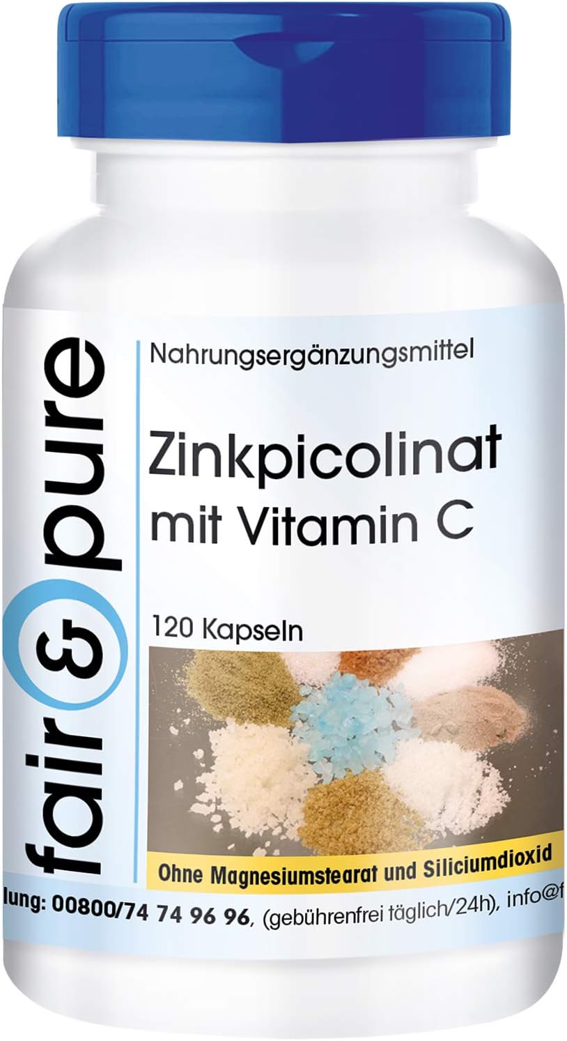 Detalle de Fair & Pure Zinkpicolinat 15 mg mit Vitamin C – 120 Kapseln, vegan & schluckfreundlich