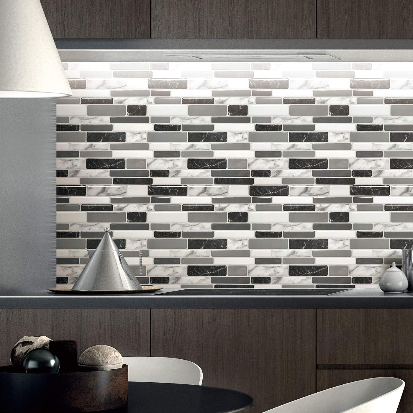 Detalle de Art3d A17042 Peel-and-Stick Wall Tiles, Grey Marble Look, 12" x 12